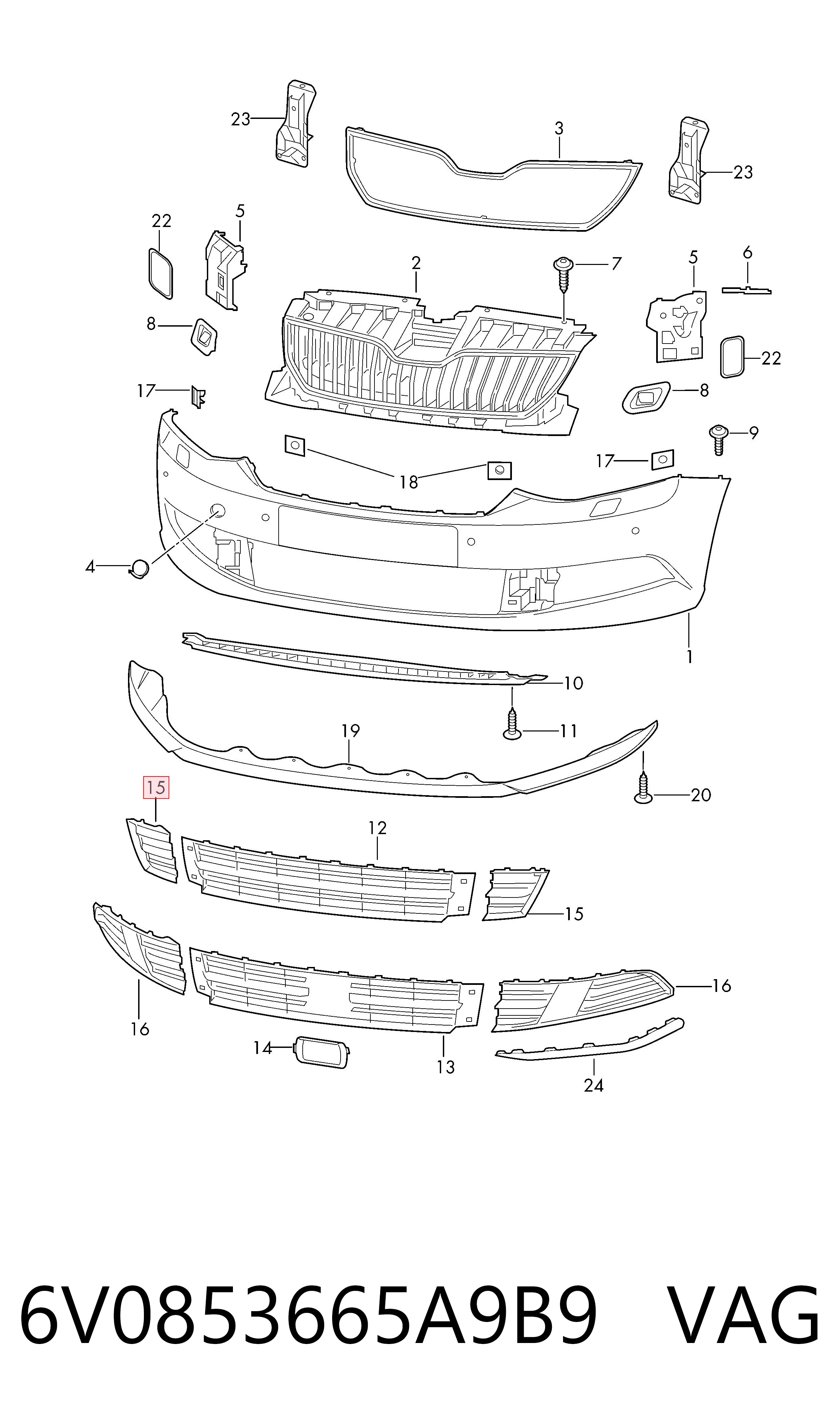 6V0853665A9B9 VAG Заглушка протитуманок, ліва