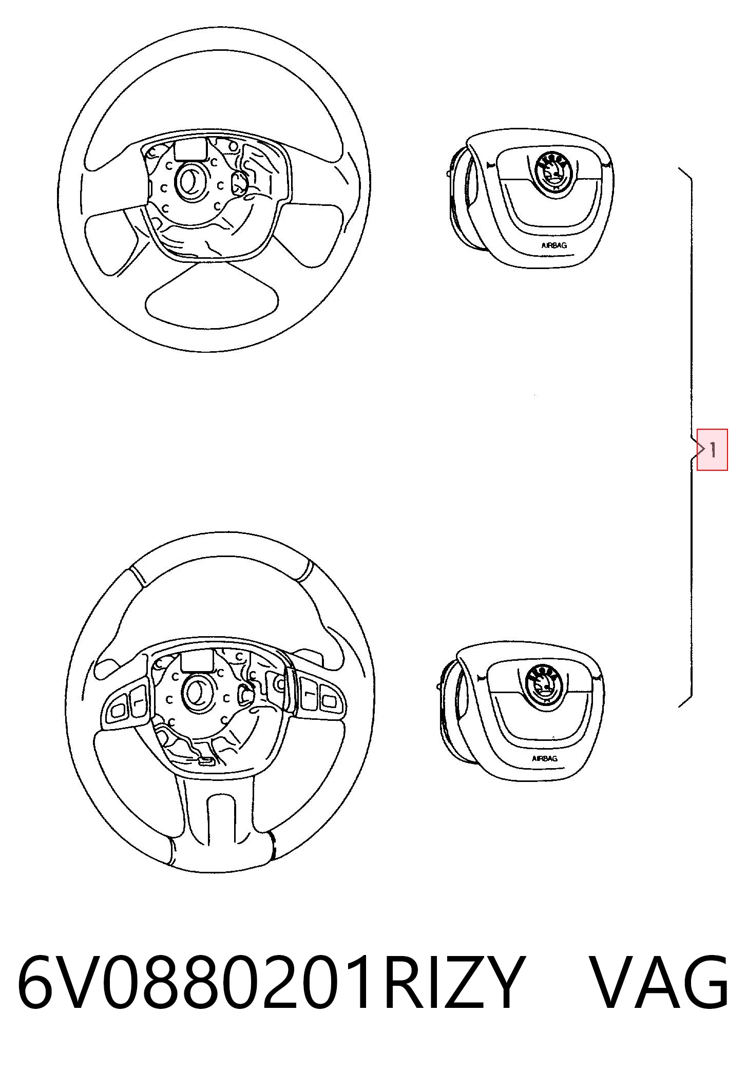 6V0880201RIZY VAG Подушка безпеки, водійська, AIRBAG