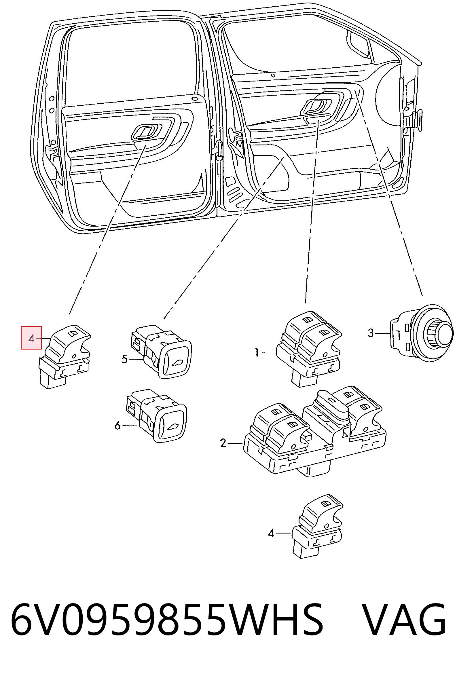 6V0959855WHS VAG Кнопка підйомника заднього скла
