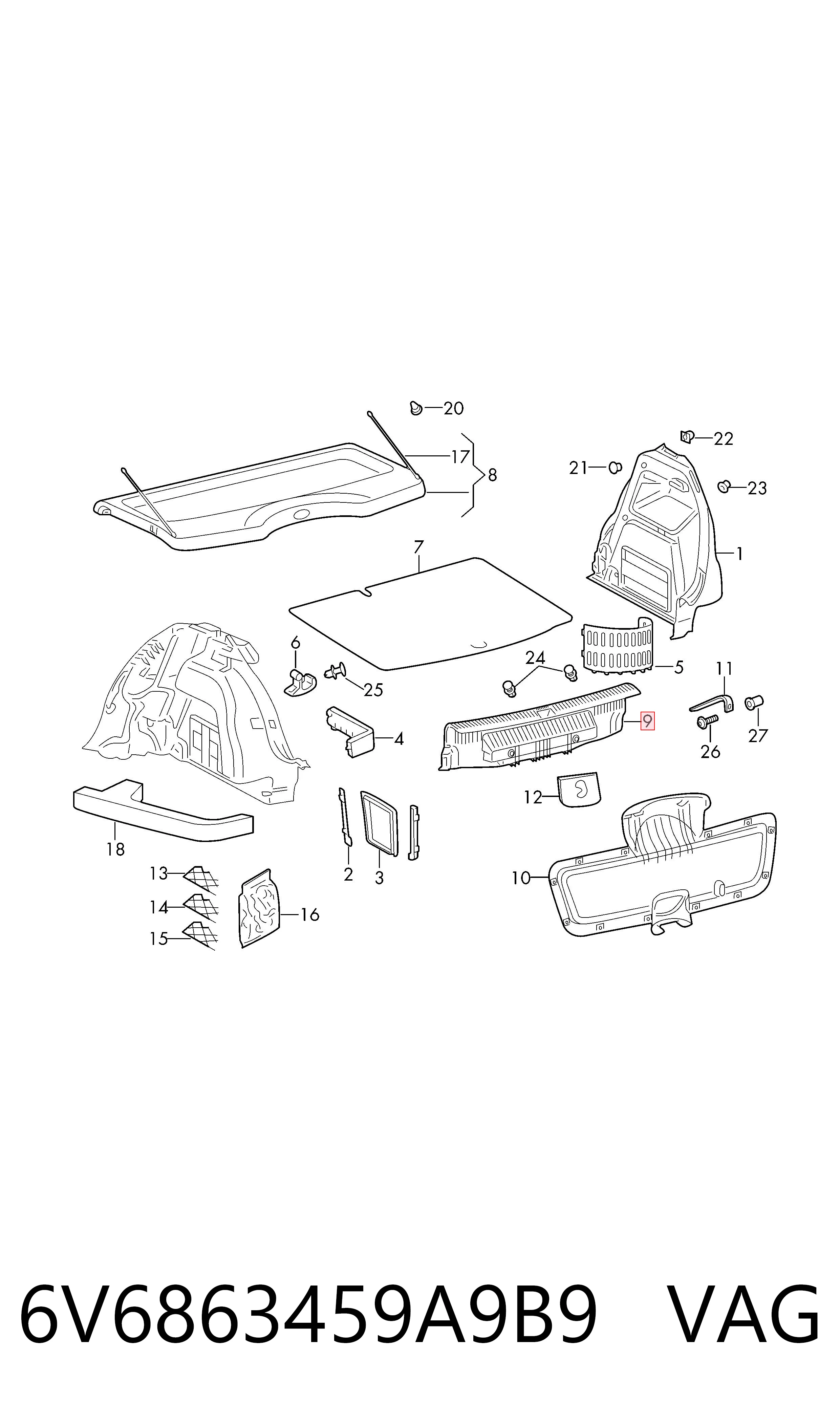 6V6863459A9B9 VAG Накладка перегородки