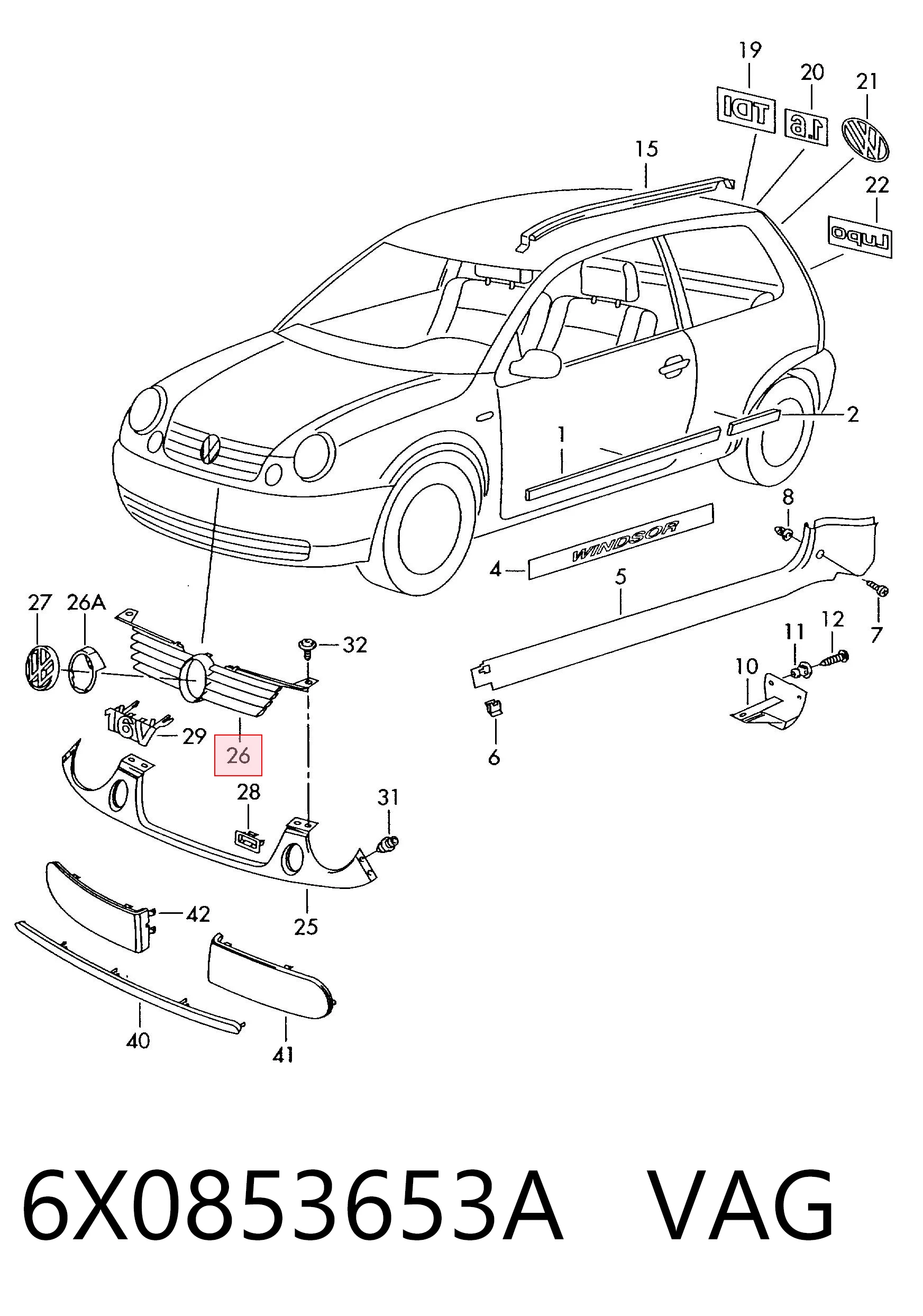 Облицювання радіатора Volkswagen Lupo хетчбек (6X, 6E) (1998 - 2005) ціна, від 21.66 USD