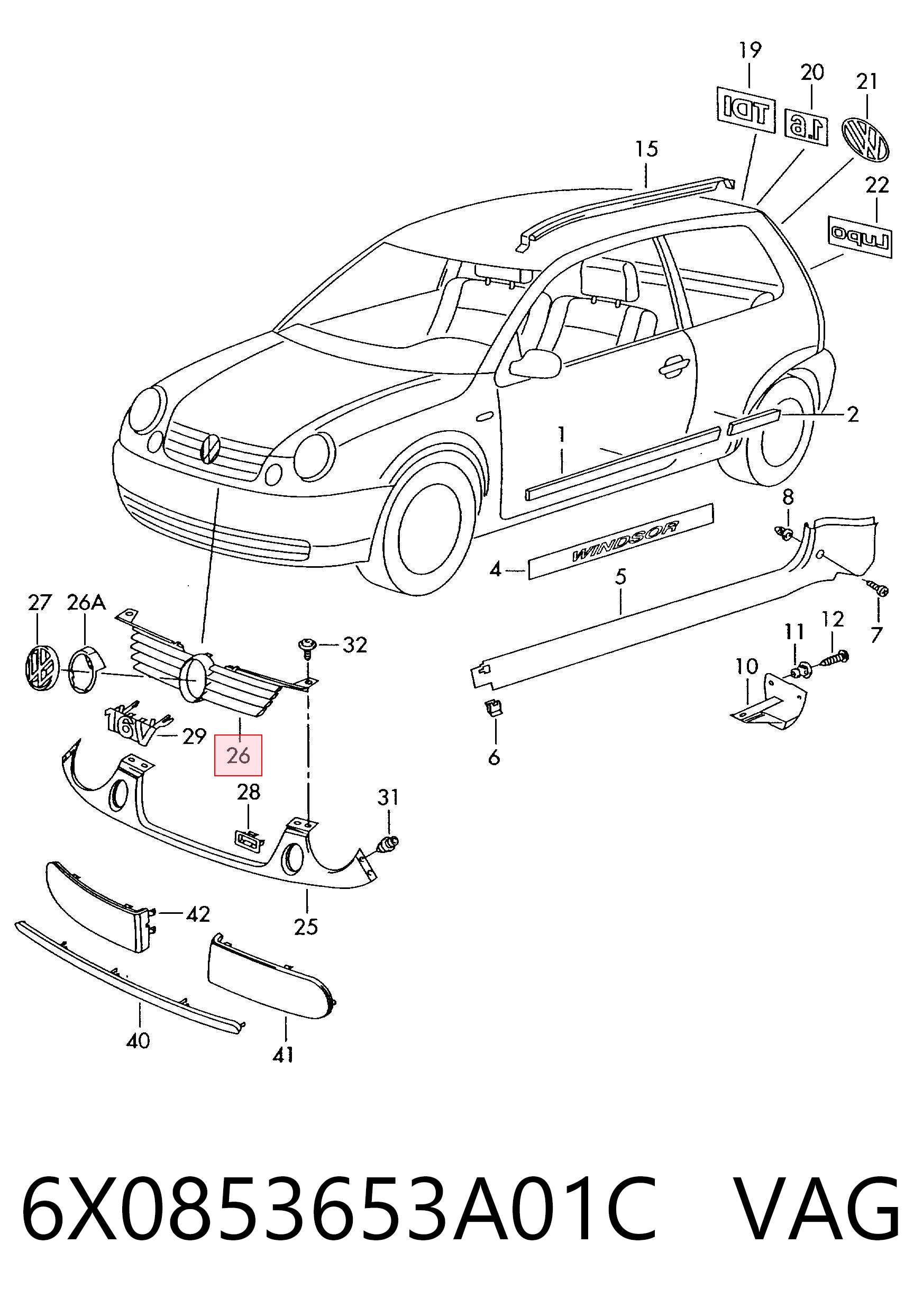 Решітка радіатора на Volkswagen Lupo  6X, 6E
