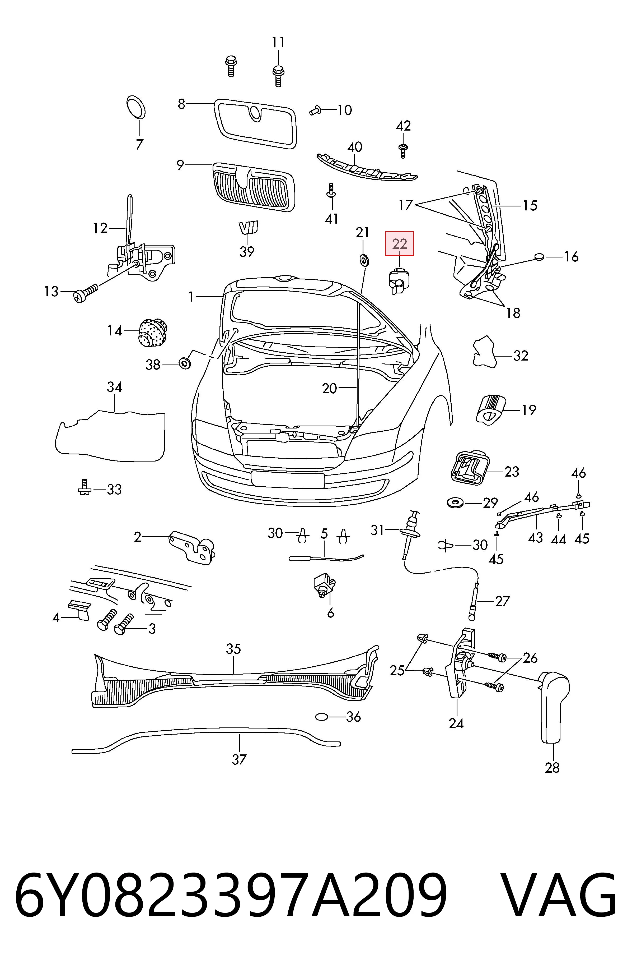 6Y0823397A209 VAG Фіксатор підпори капота