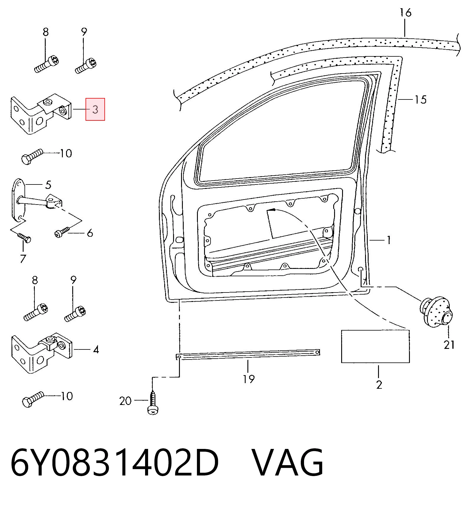6Y0831402D VAG Дверний шарнір правий передній