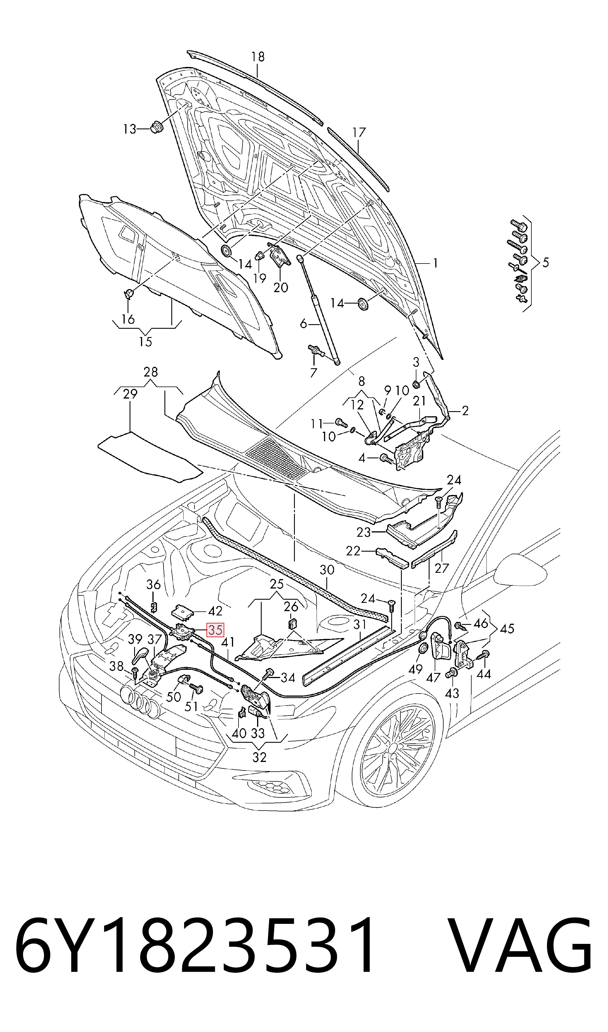 Купити 9Y0823531B Porsche Трос відкриття капота, передній