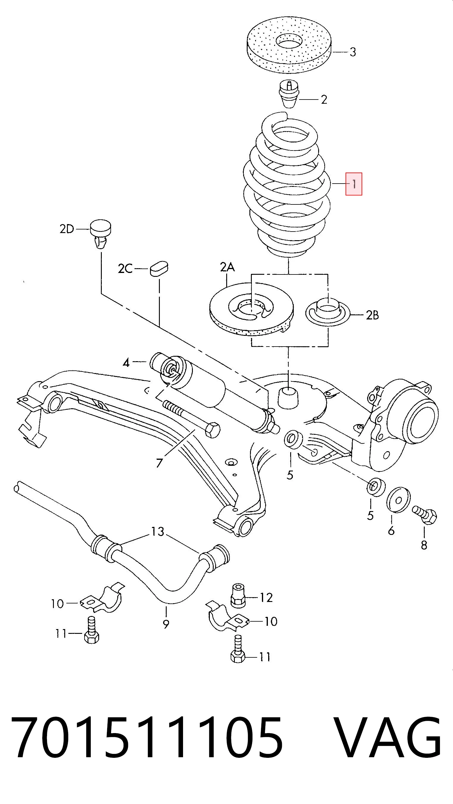 Пружина задня VAG 701511105 ціна, від 38.55 USD