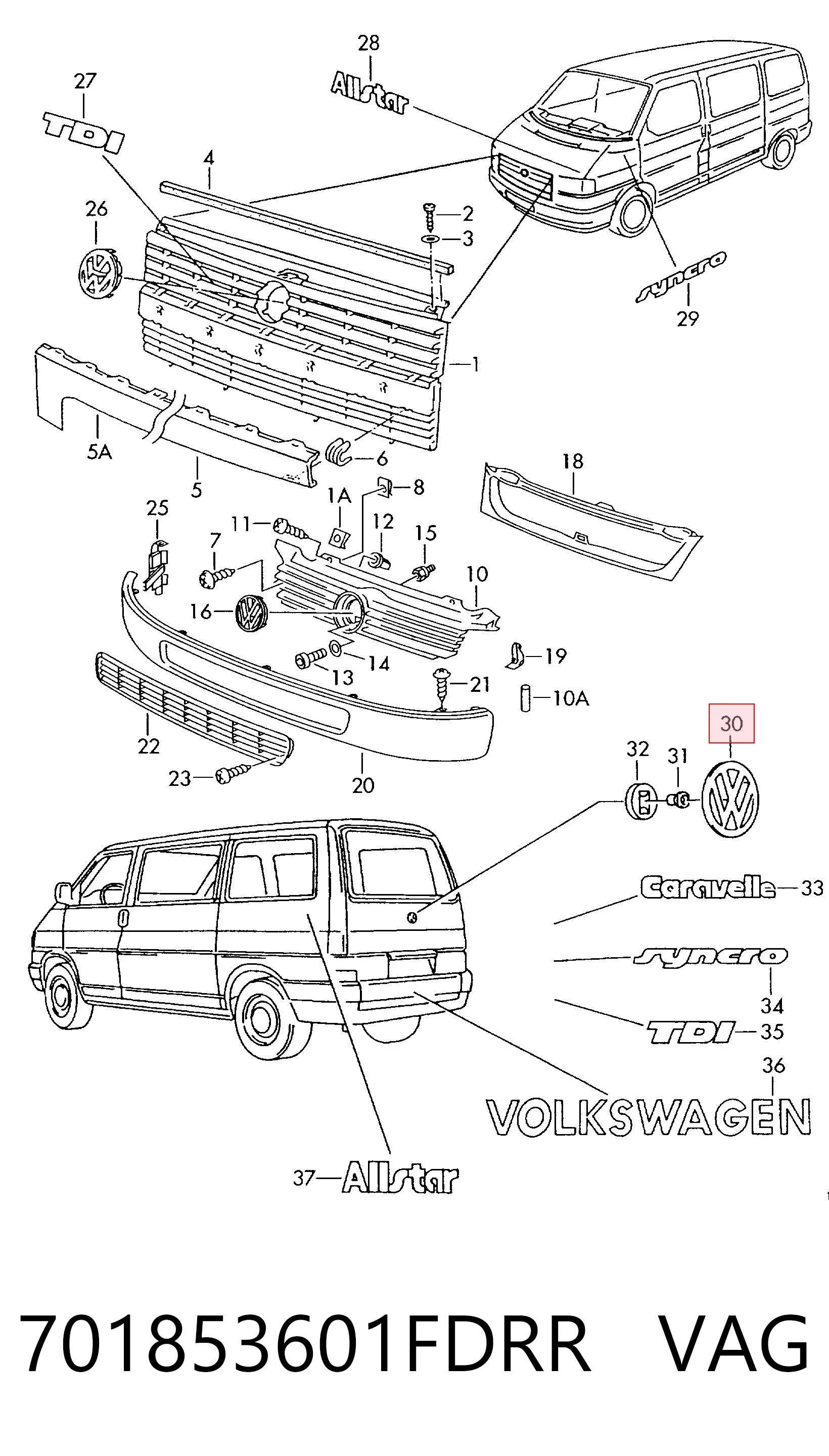 701853601FDRR VAG Емблема кришки багажника, фірмовий значок