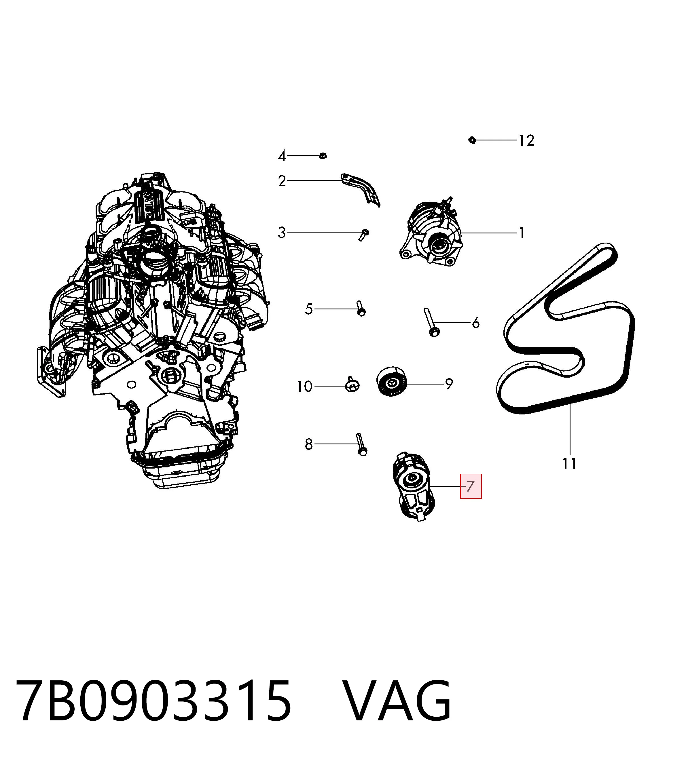 7B0903315 VAG Натяжна планка поліклинового ременя