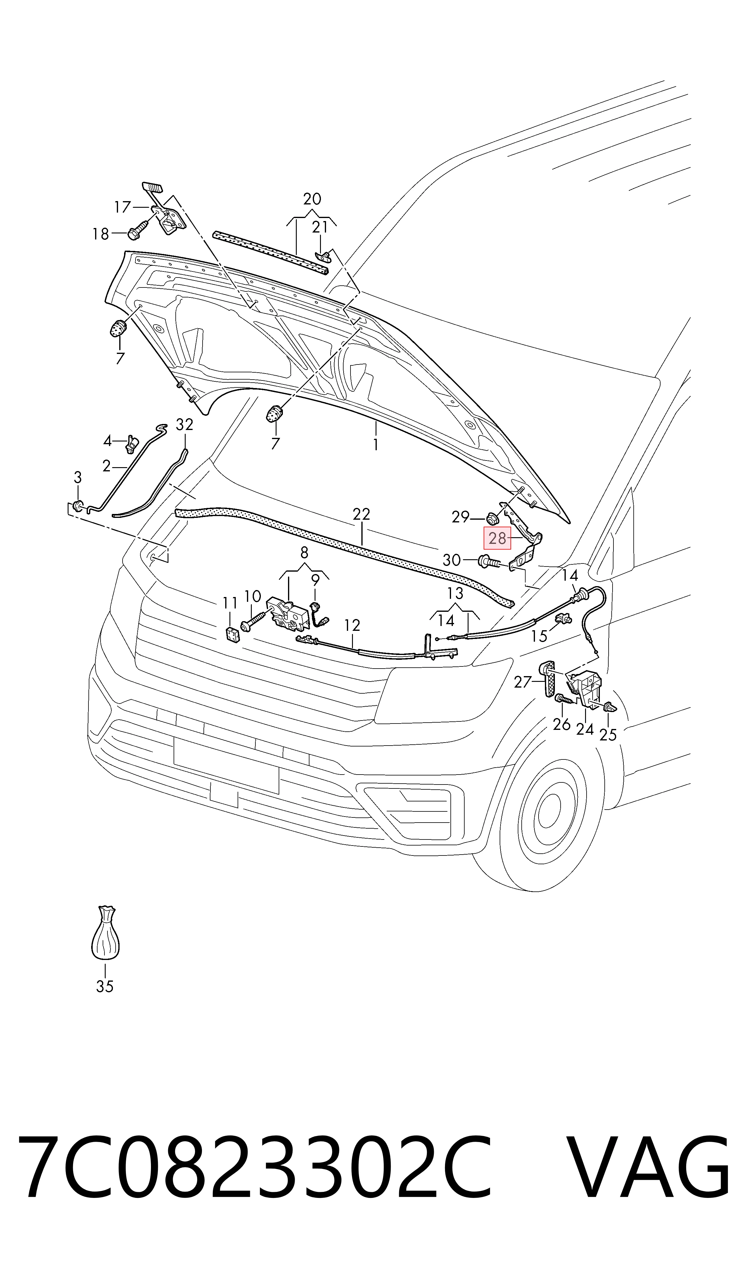 7C0823302C VAG Завіса капота права
