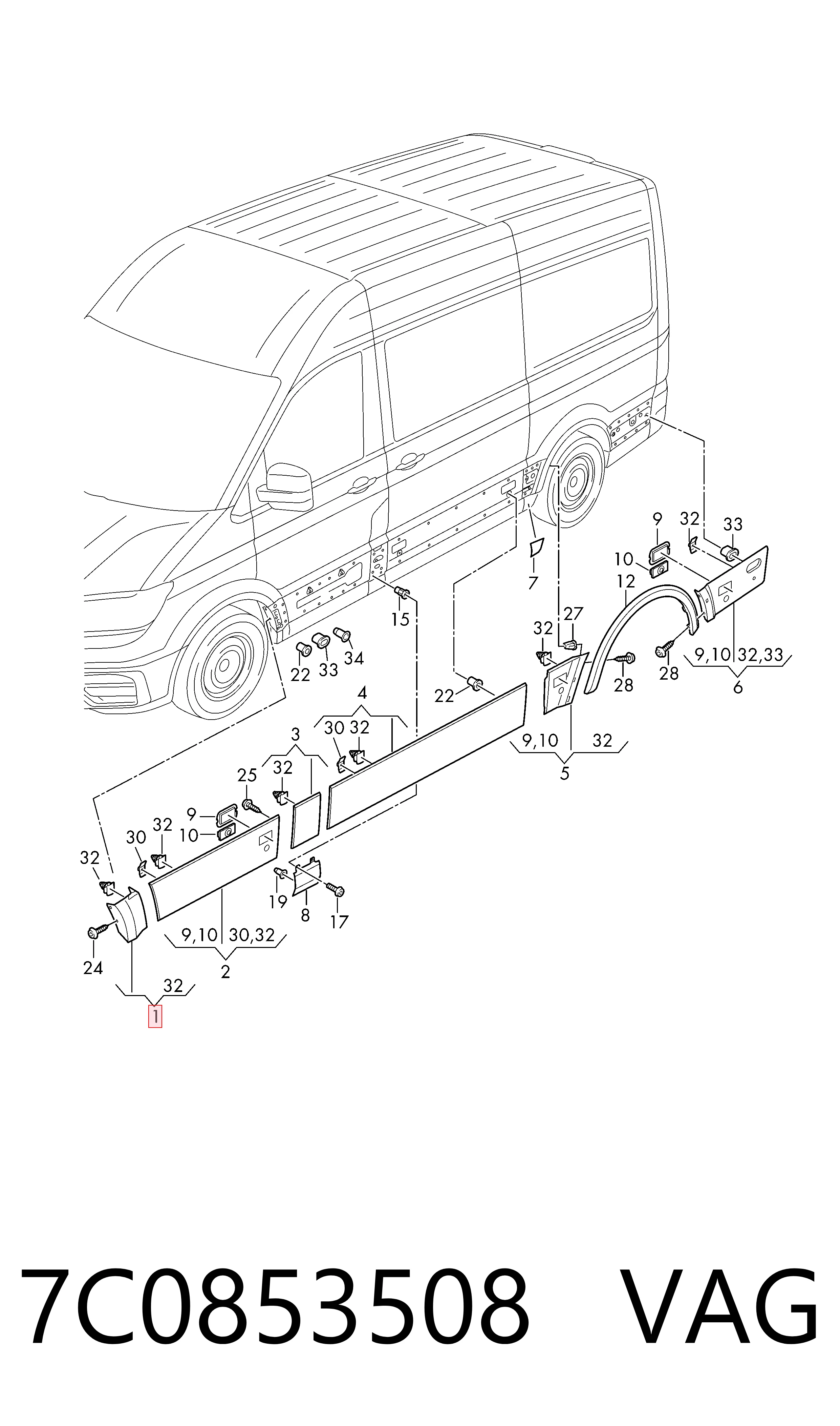 7C0853508 VAG Молдинг переднього правого крила