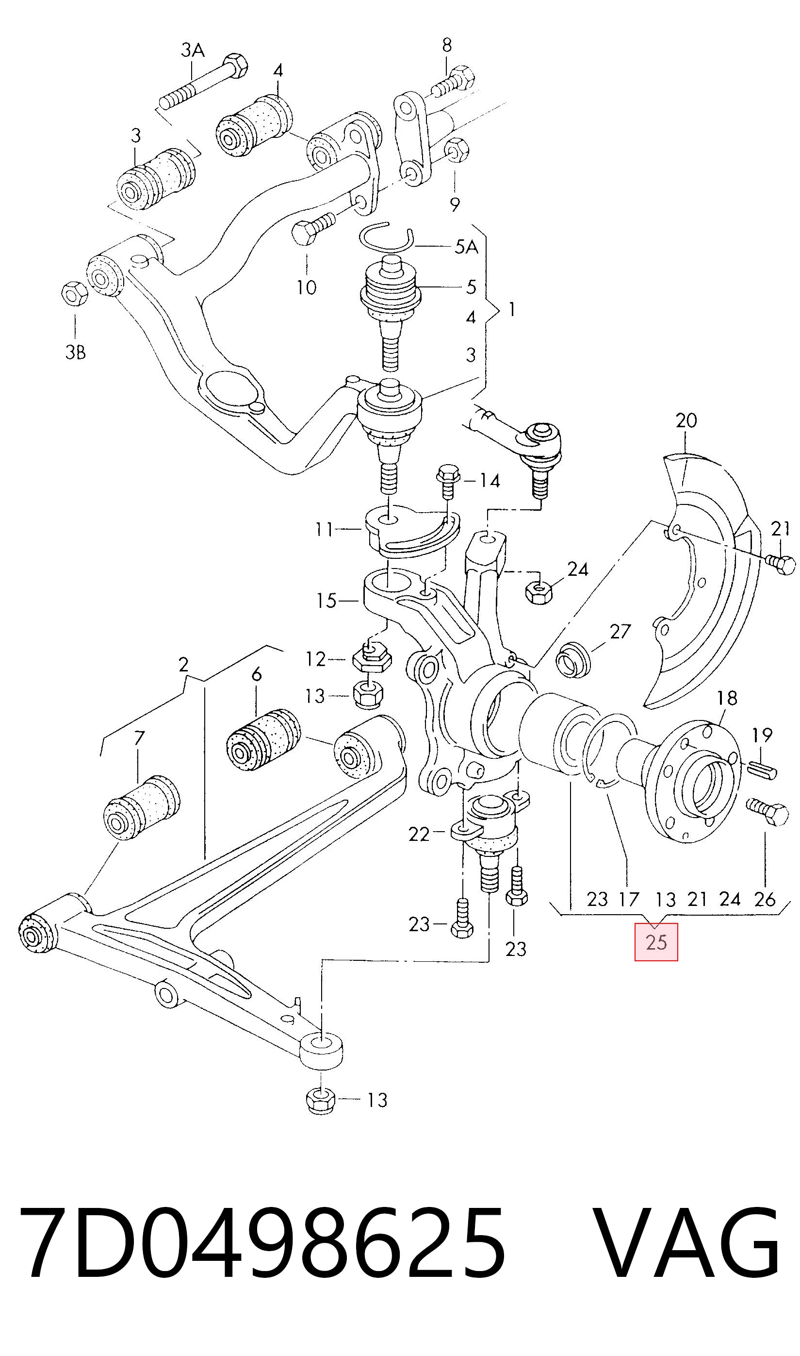 7D0498625 VAG Підшипник маточини передньої