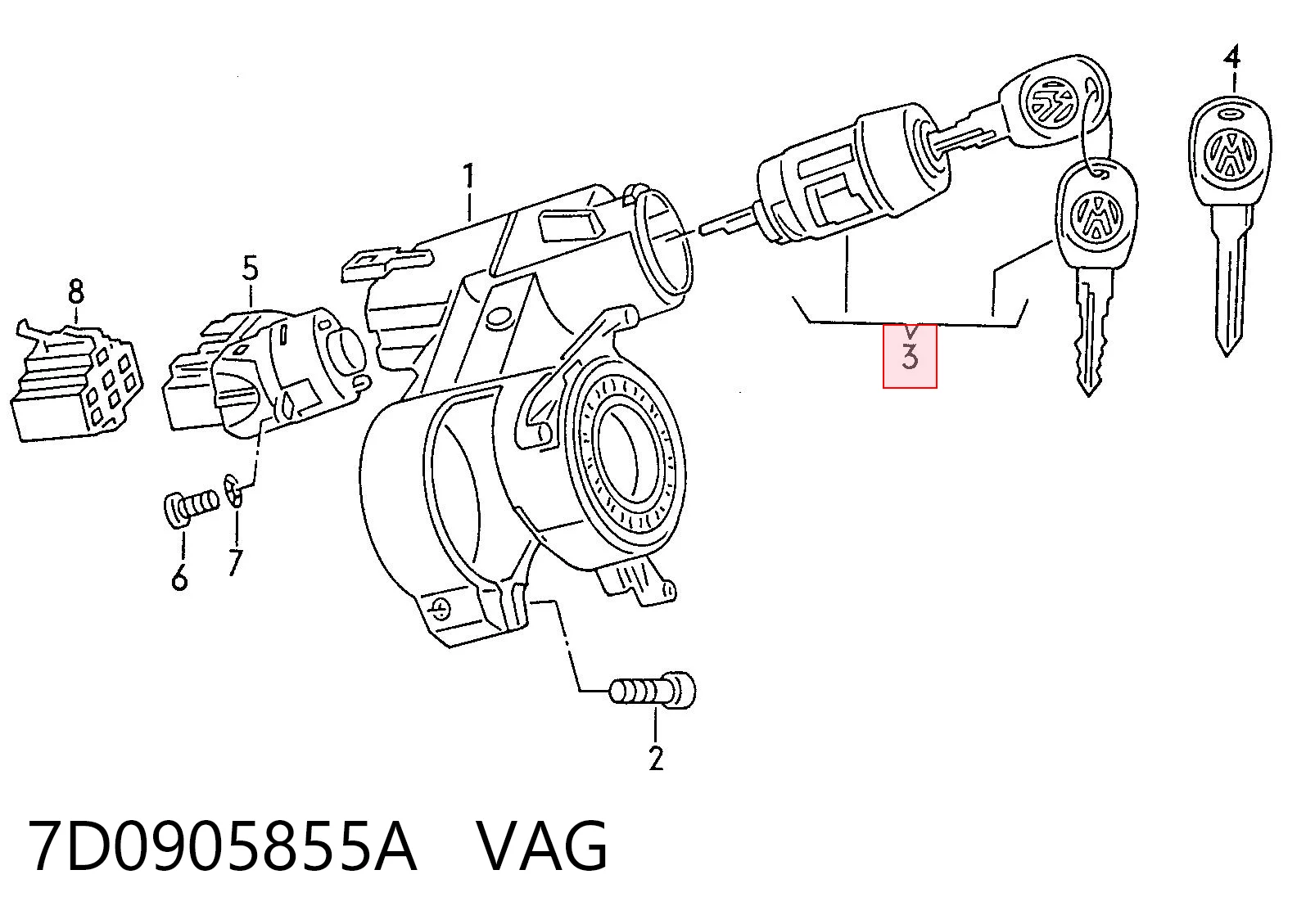 7D0905855A VAG Личинка замка запалювання