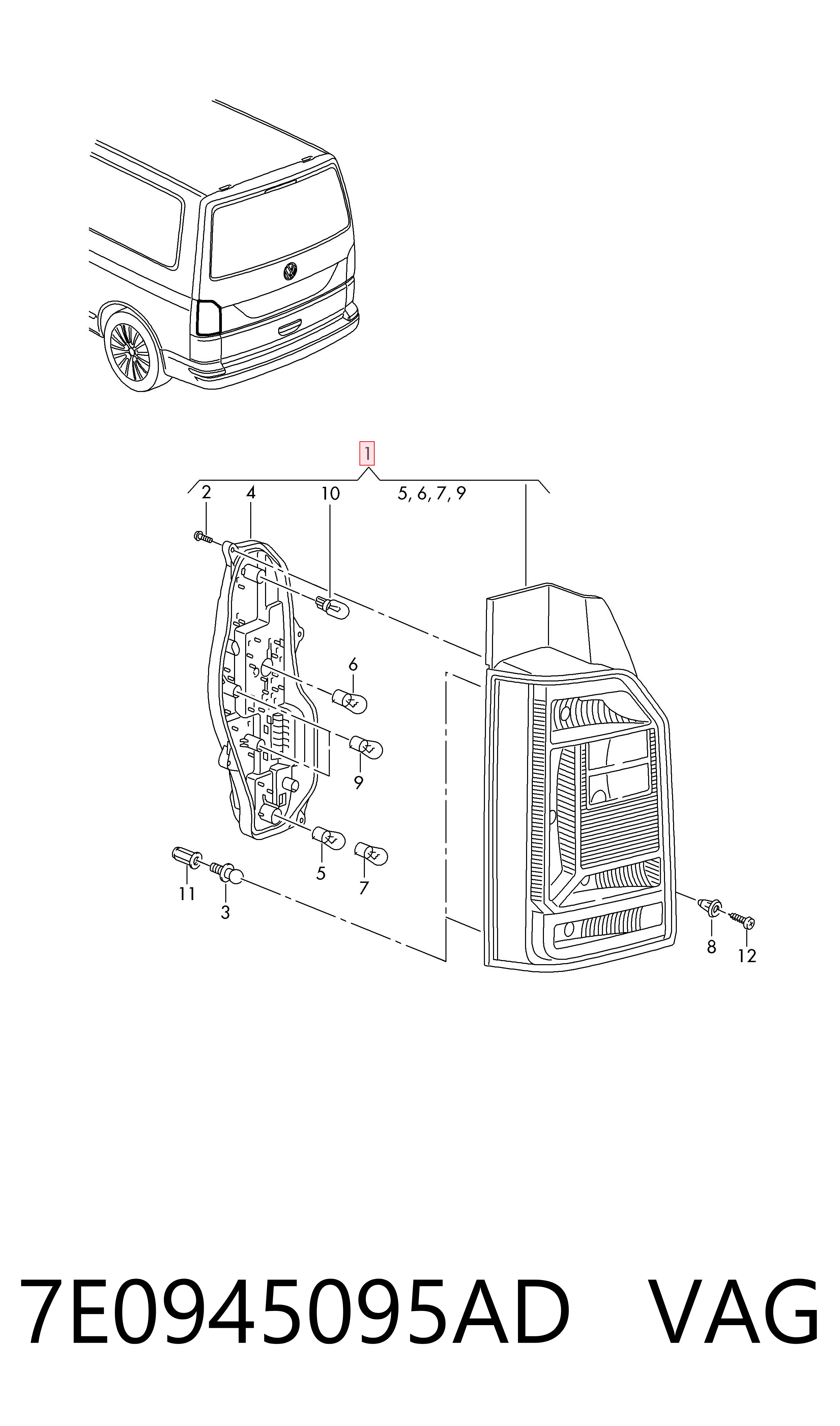 Купити Лівий стоп Volkswagen Transporter T6 SGA, SGH, SHA, SHH