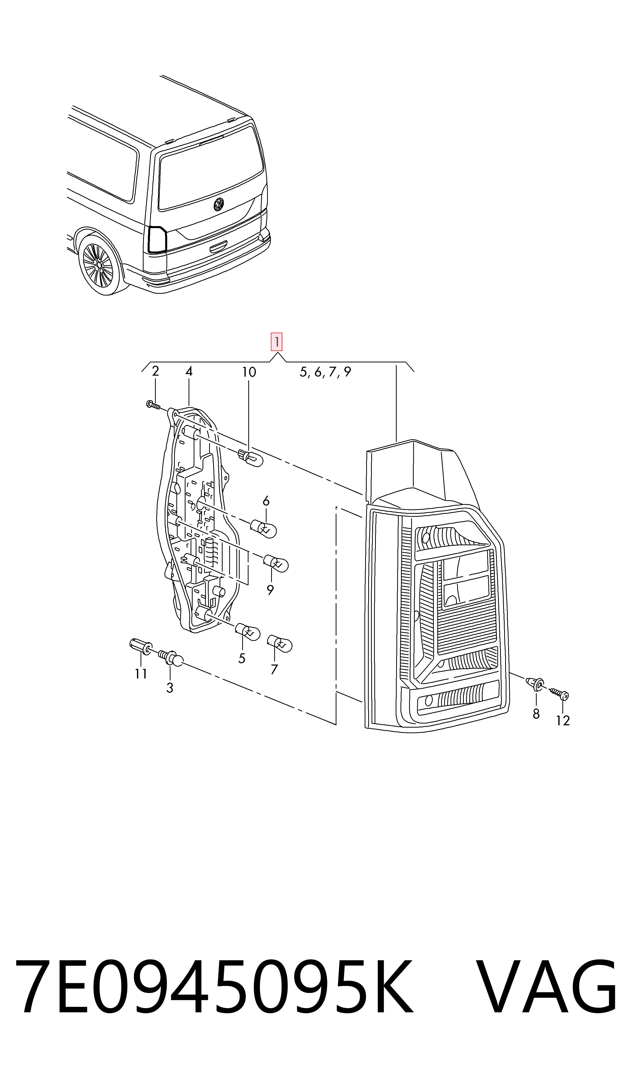  Лівий стоп Volkswagen Transporter 