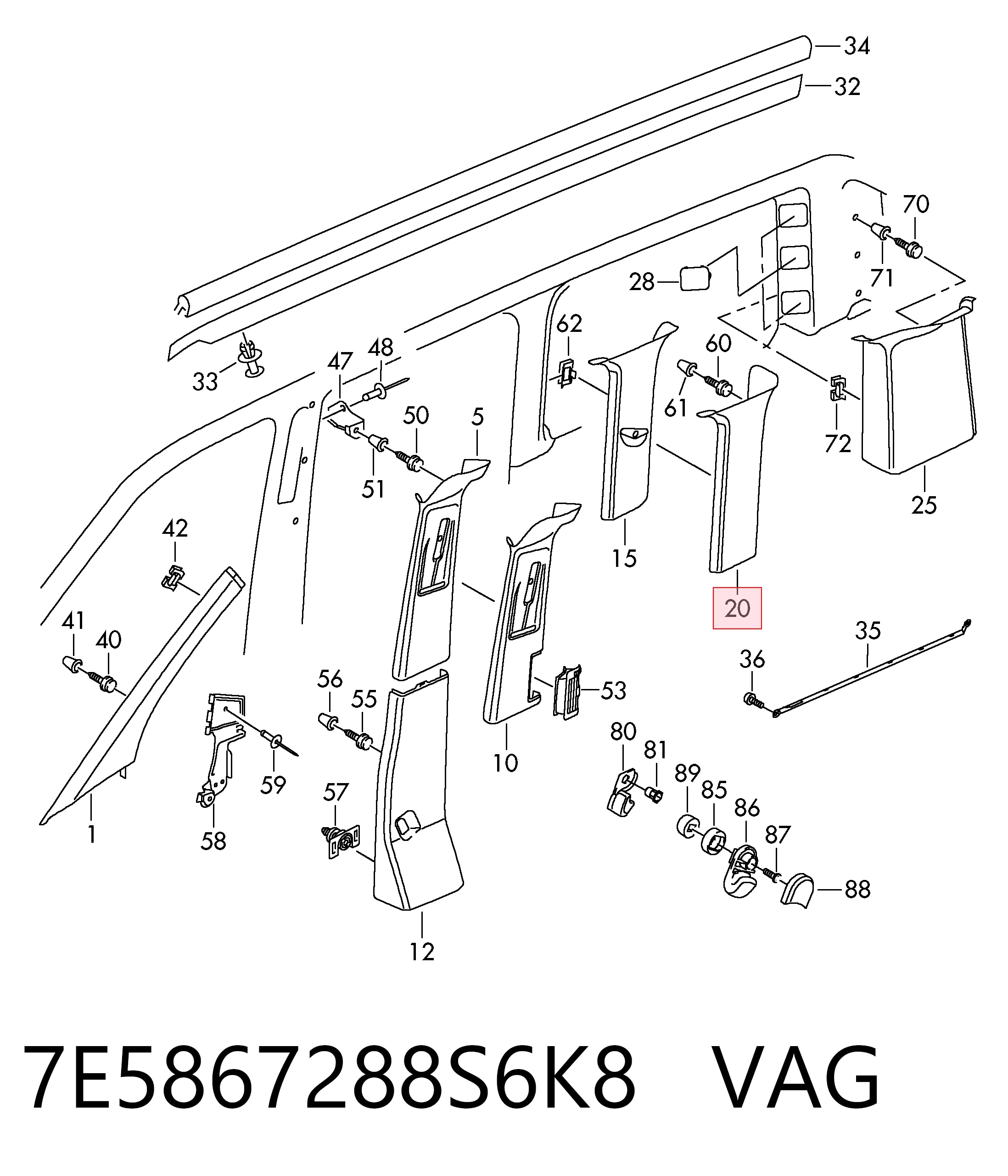 7E5867288S6K8 VAG Обшивка стійки кузова внутрішня, задня права