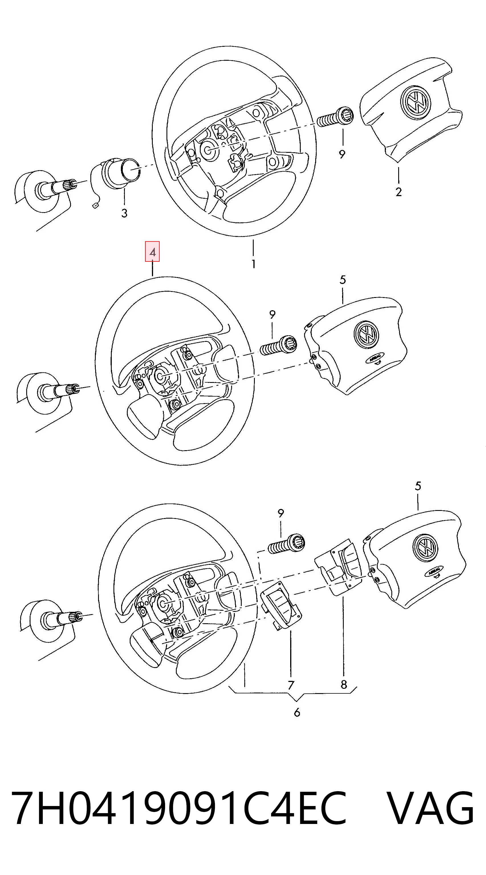 Рульове колесо VAG 7H0419091C4EC ціна, від 22.57 USD