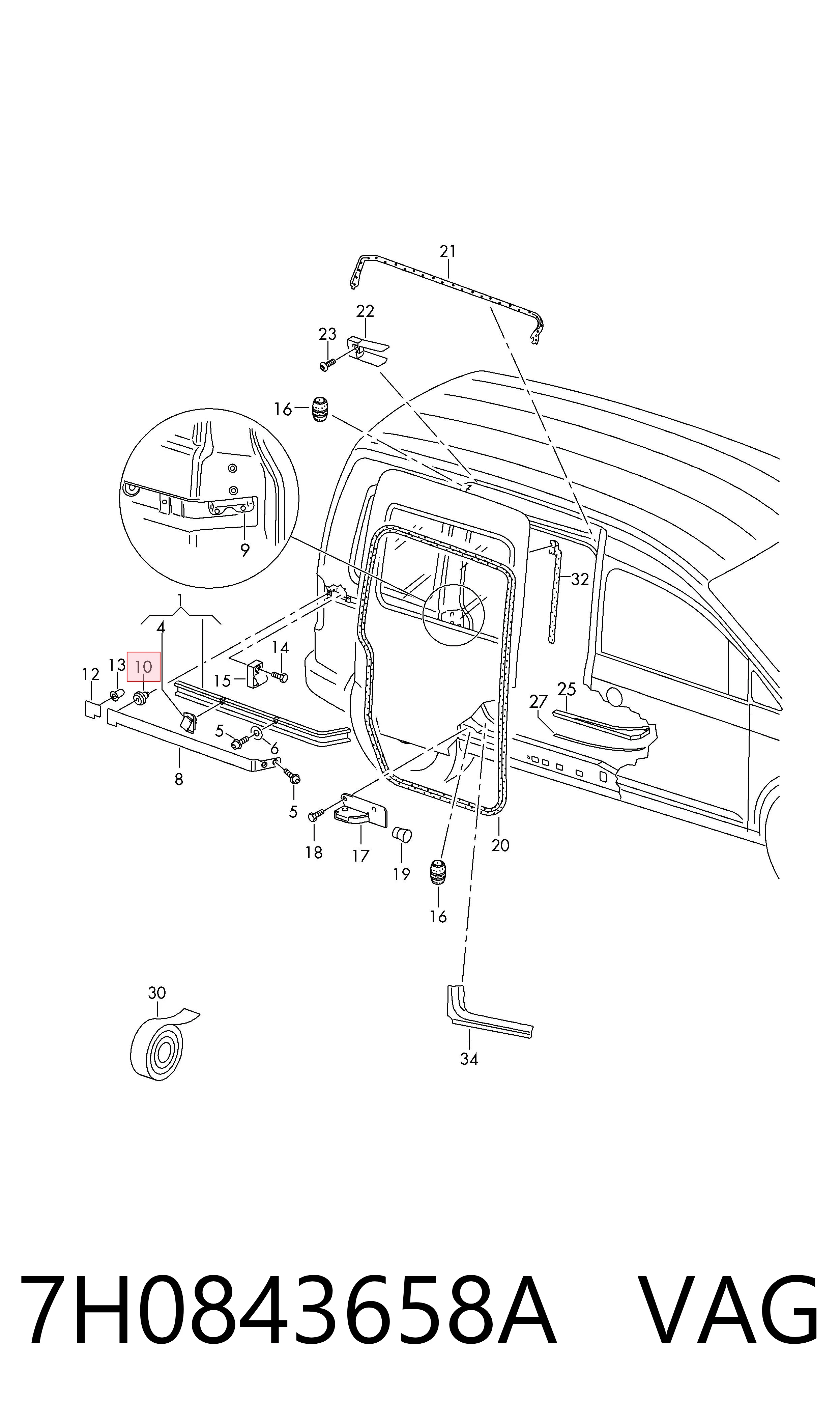 Кліпса молдингу крила VAG 7H0843658A ціна, від 0.84 USD