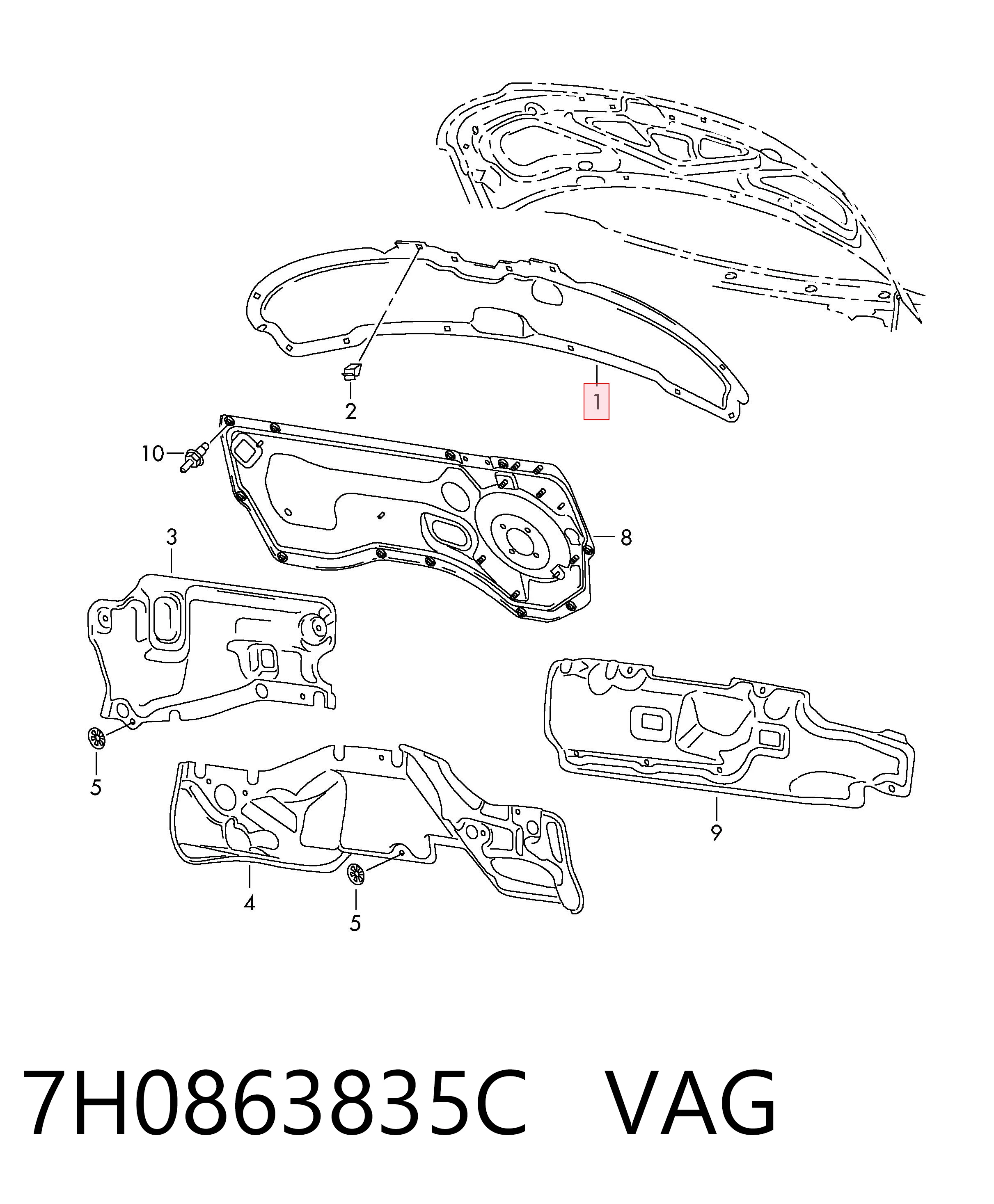 Купити Шумоізоляція капота Volkswagen Transporter T5 7HB, 7HJ, 7EB, 7EJ