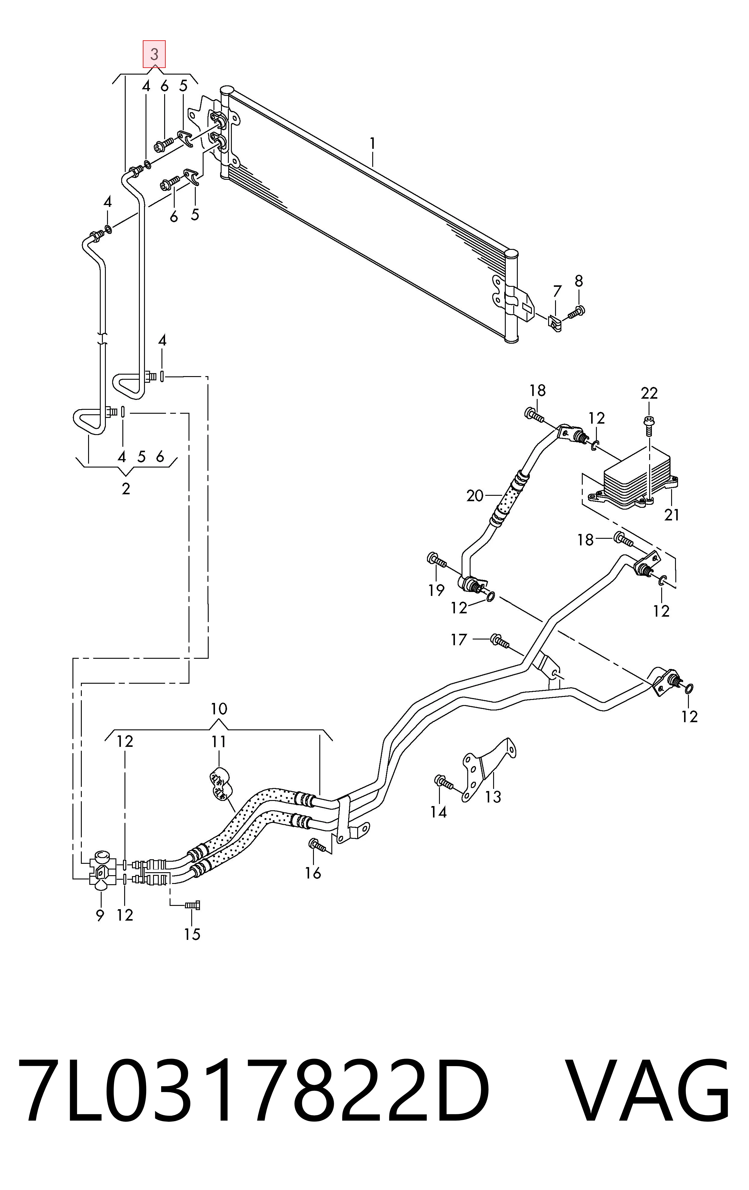 7L0317822D VAG Трубка масляного радіатора АКПП, верхня