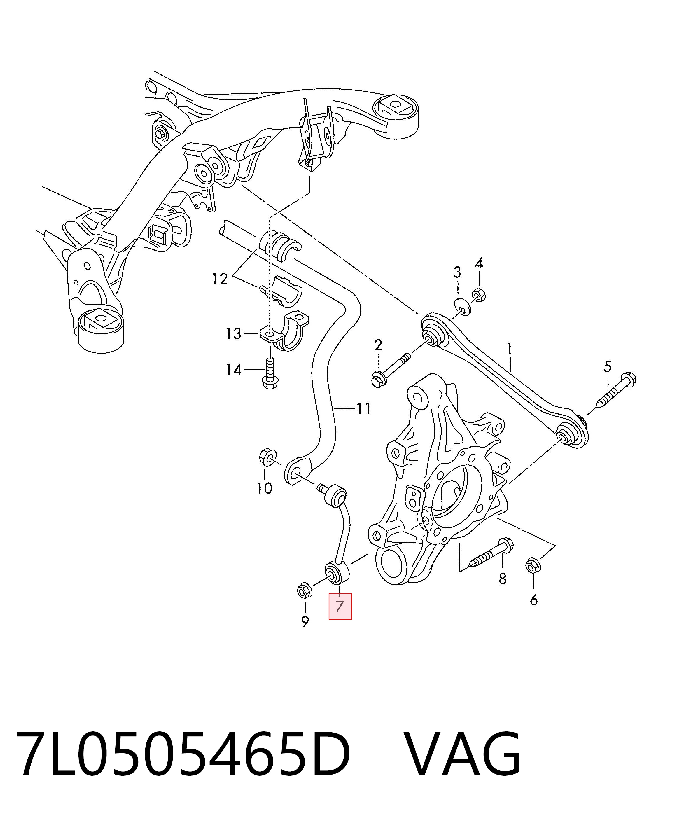 7L0505465D VAG Стійка стабілізатора задня