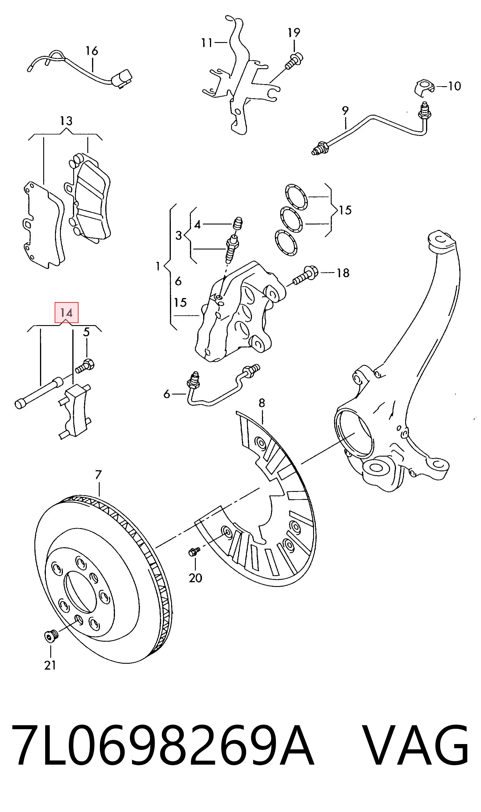 7L0698269A VAG Комплект пружинок кріплення дискових колодок, передніх