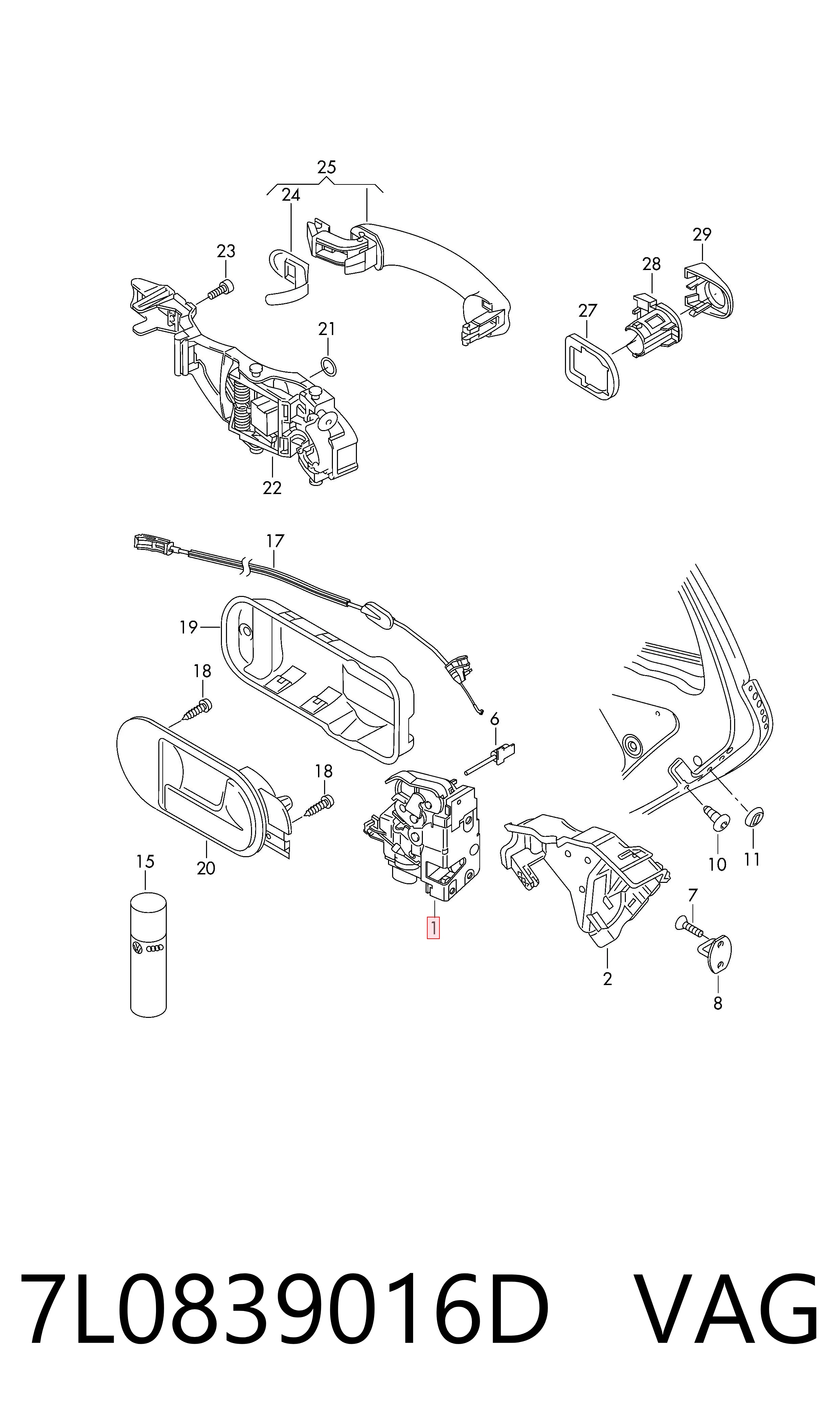 Замок задньої дверї, правої VAG 7L0839016D ціна, від 22.80 USD