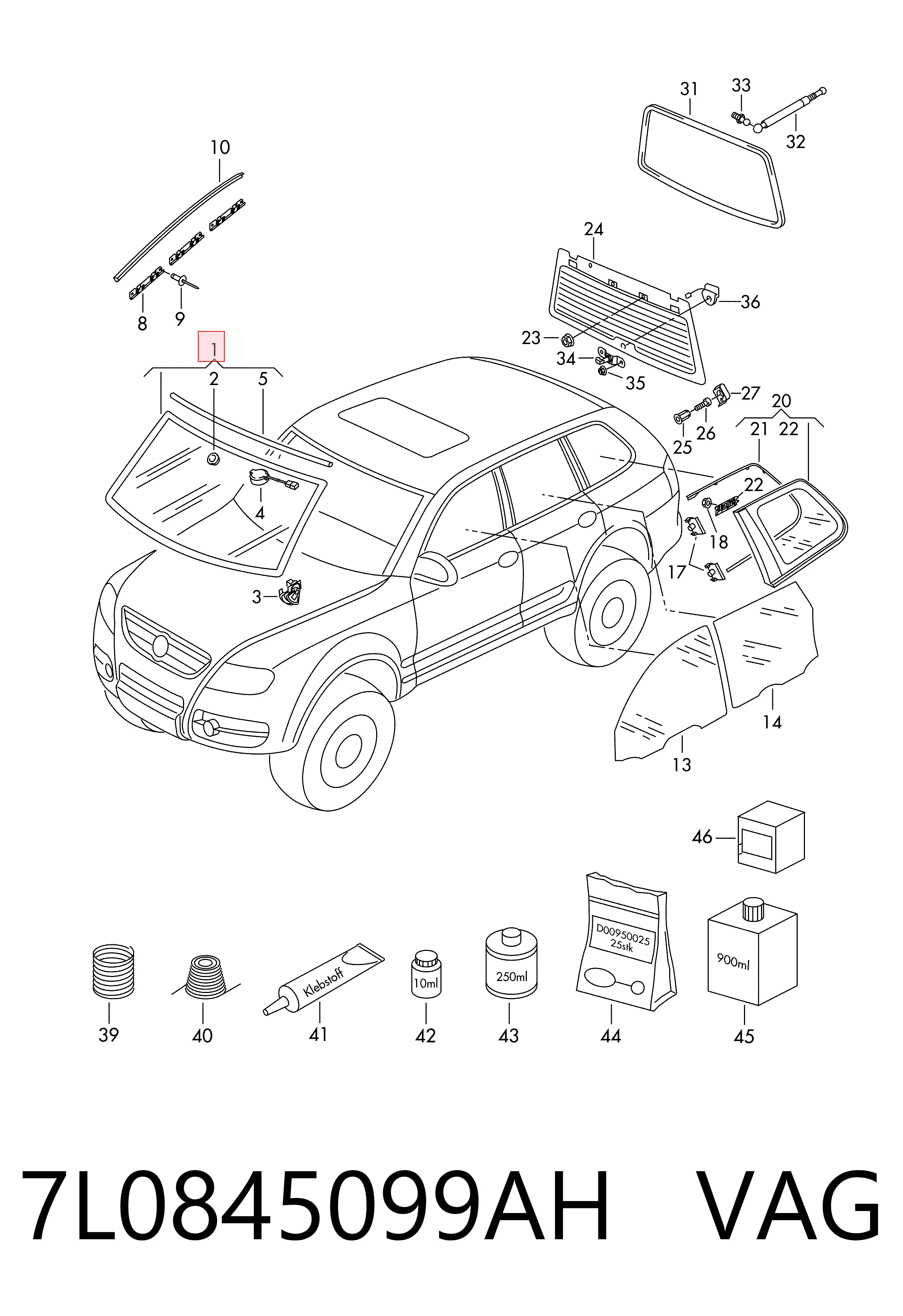 7L0845099AH VAG Автомобільне скло