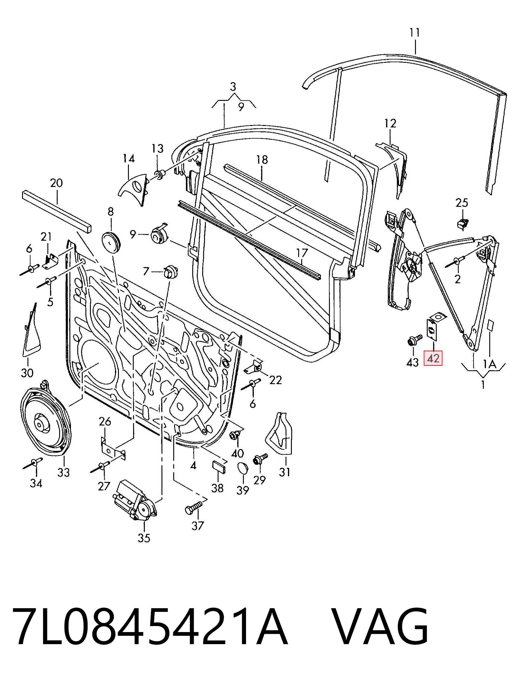7L0845421A VAG Скло передніх дверей, правих