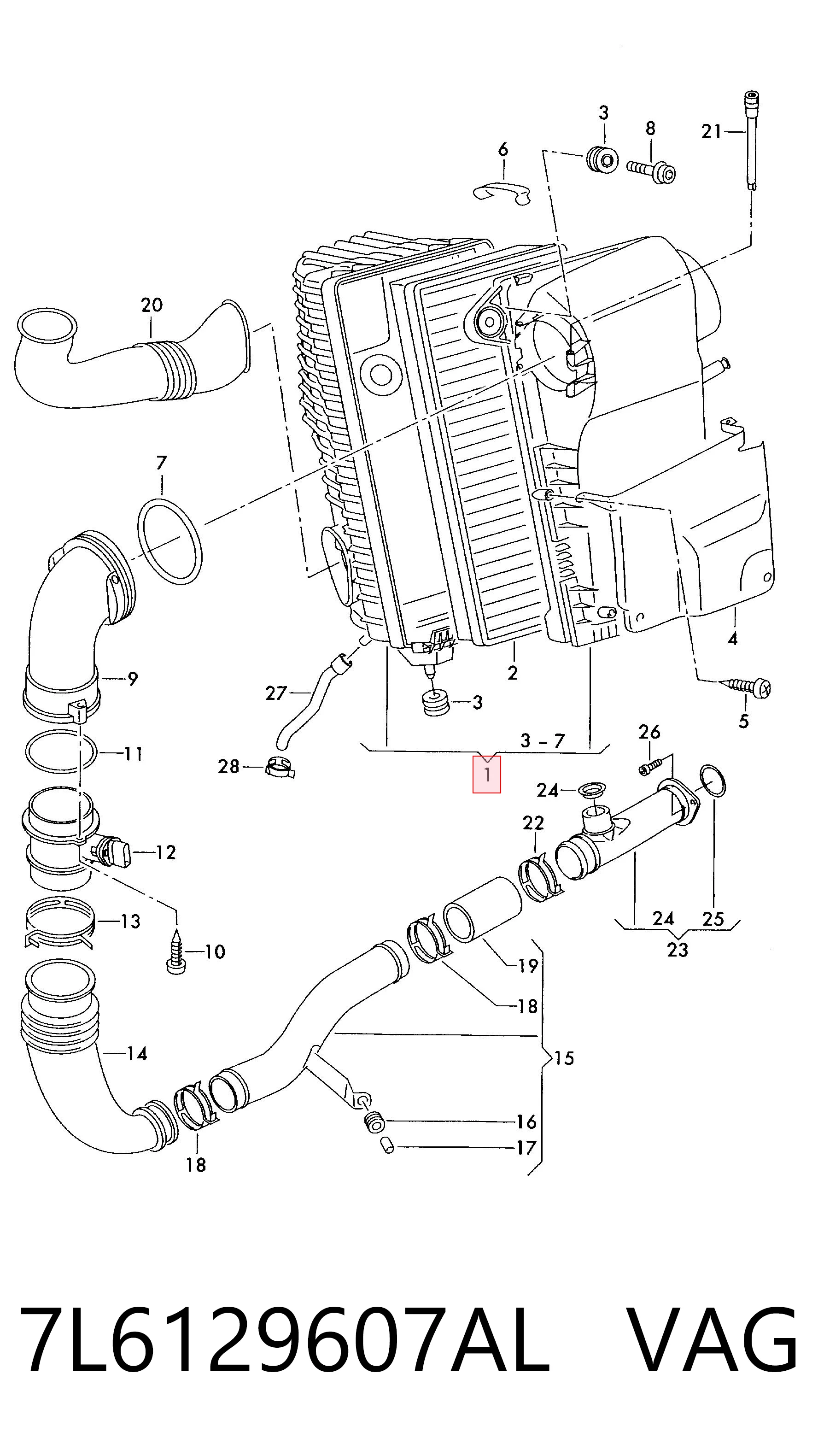 Корпус повітряного фільтра, правий VAG 7L6129607AL ціна, від 126.69 USD