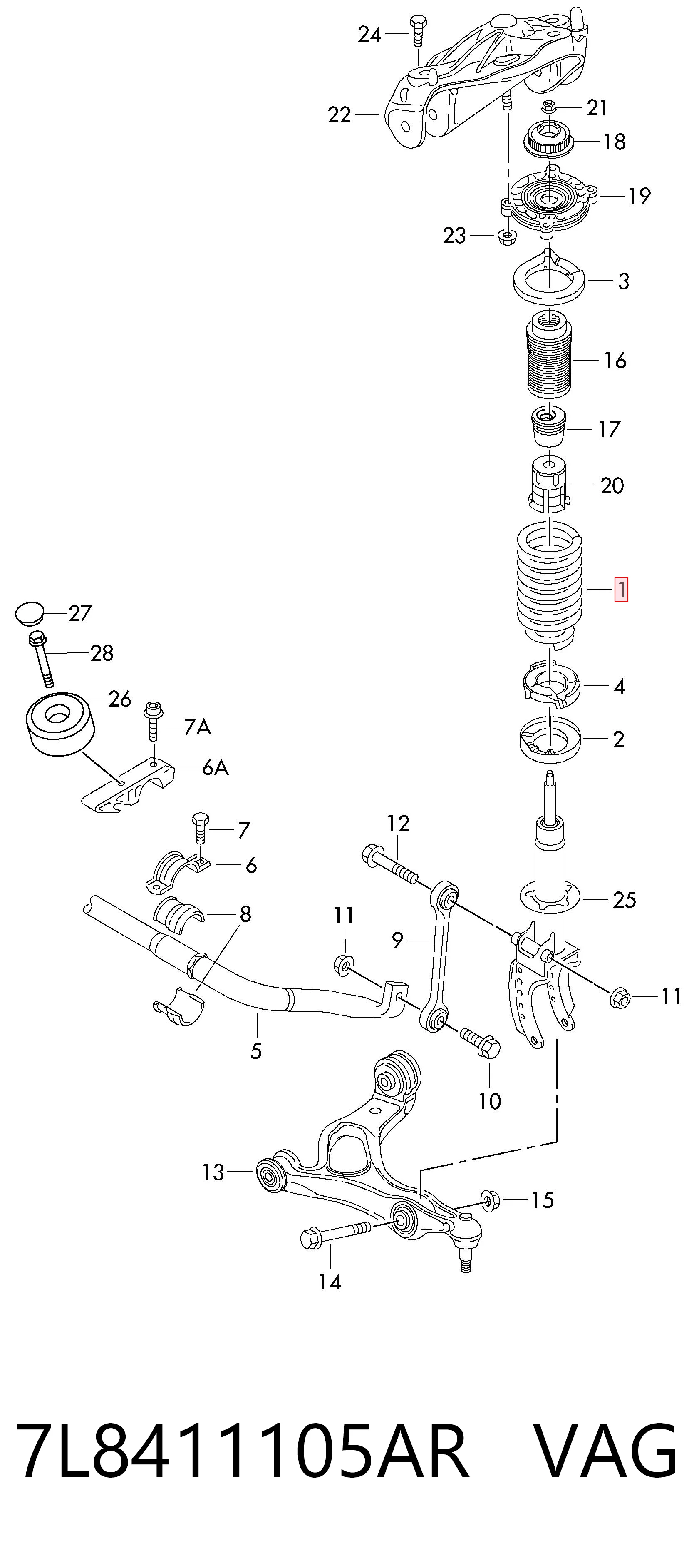 7L8411105AR VAG Пружина амортизатора передняя