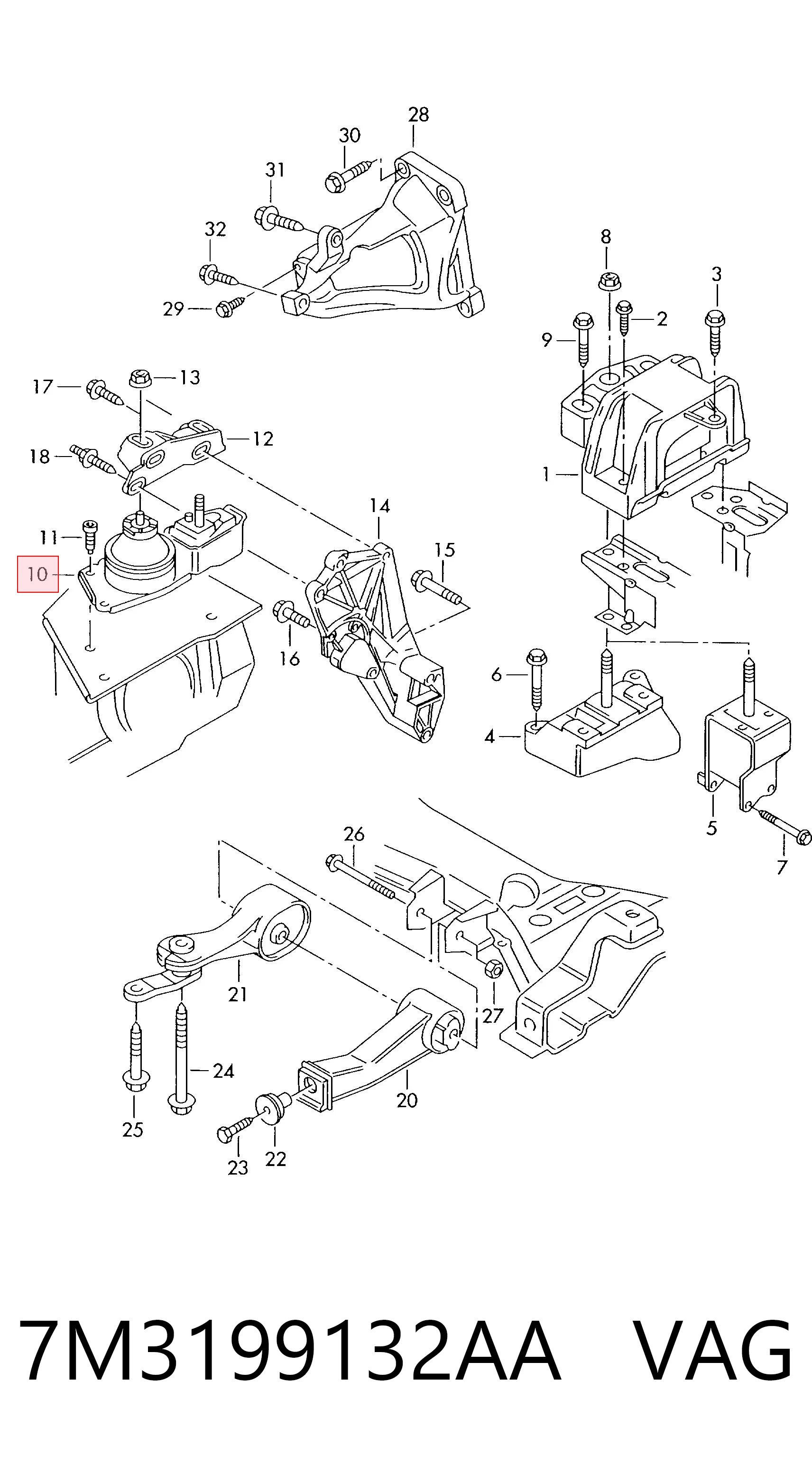 7M3199132AA VAG Права подушка мотора