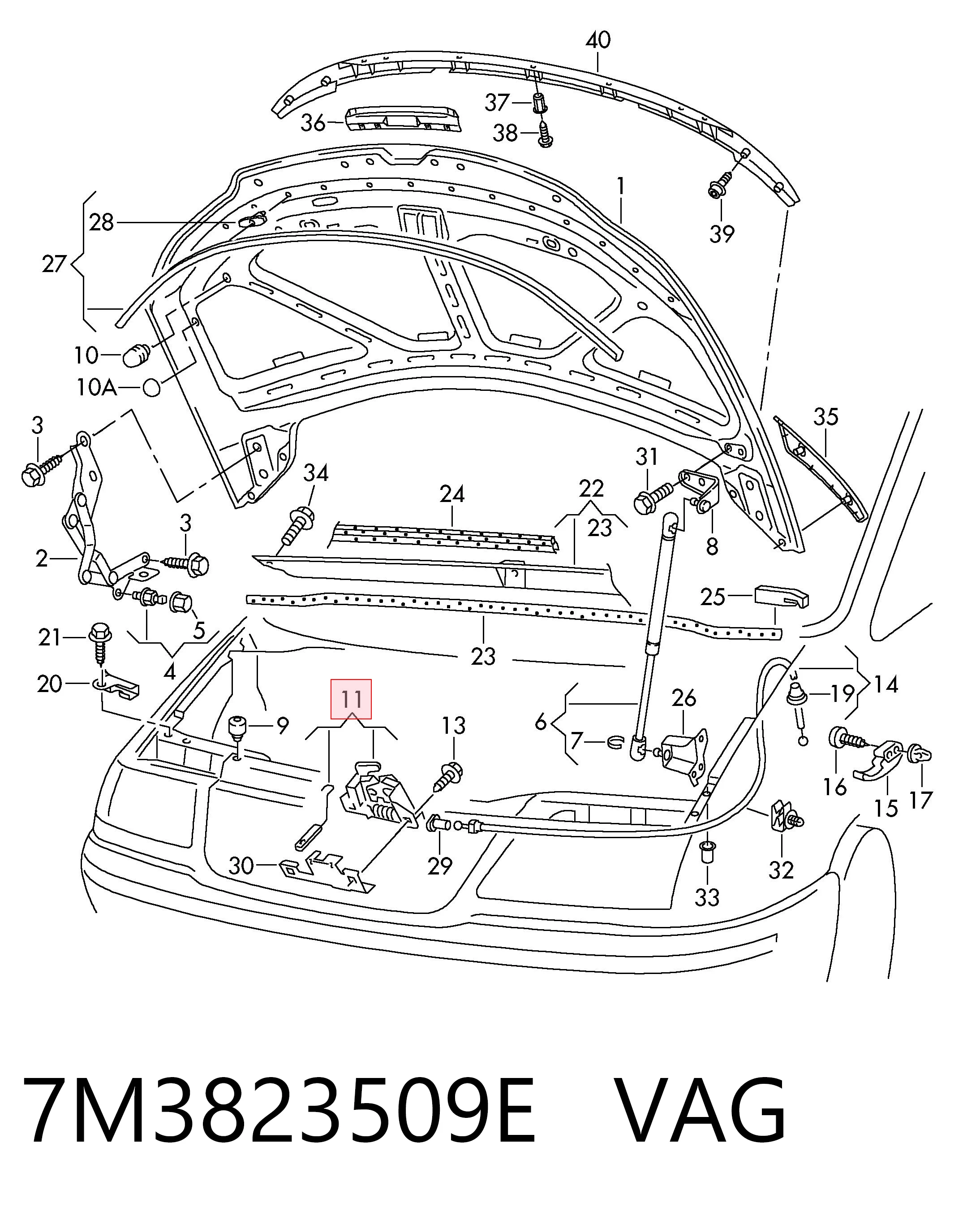 Замок капота Volkswagen Sharan I мінівен (7M8, 7M9, 7M6) (1995 - 2010) ціна, від 7.08 USD