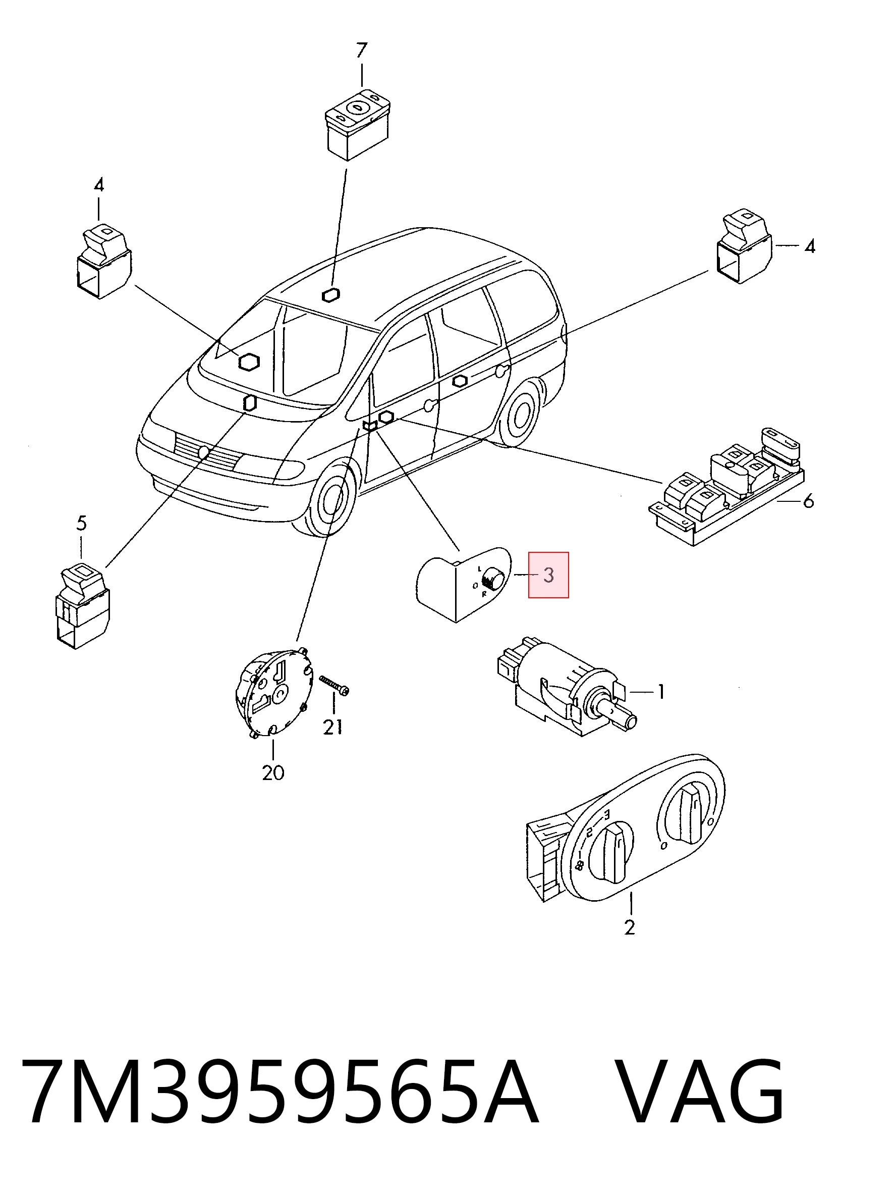 7M3959565A VAG Регулятор дзеркал