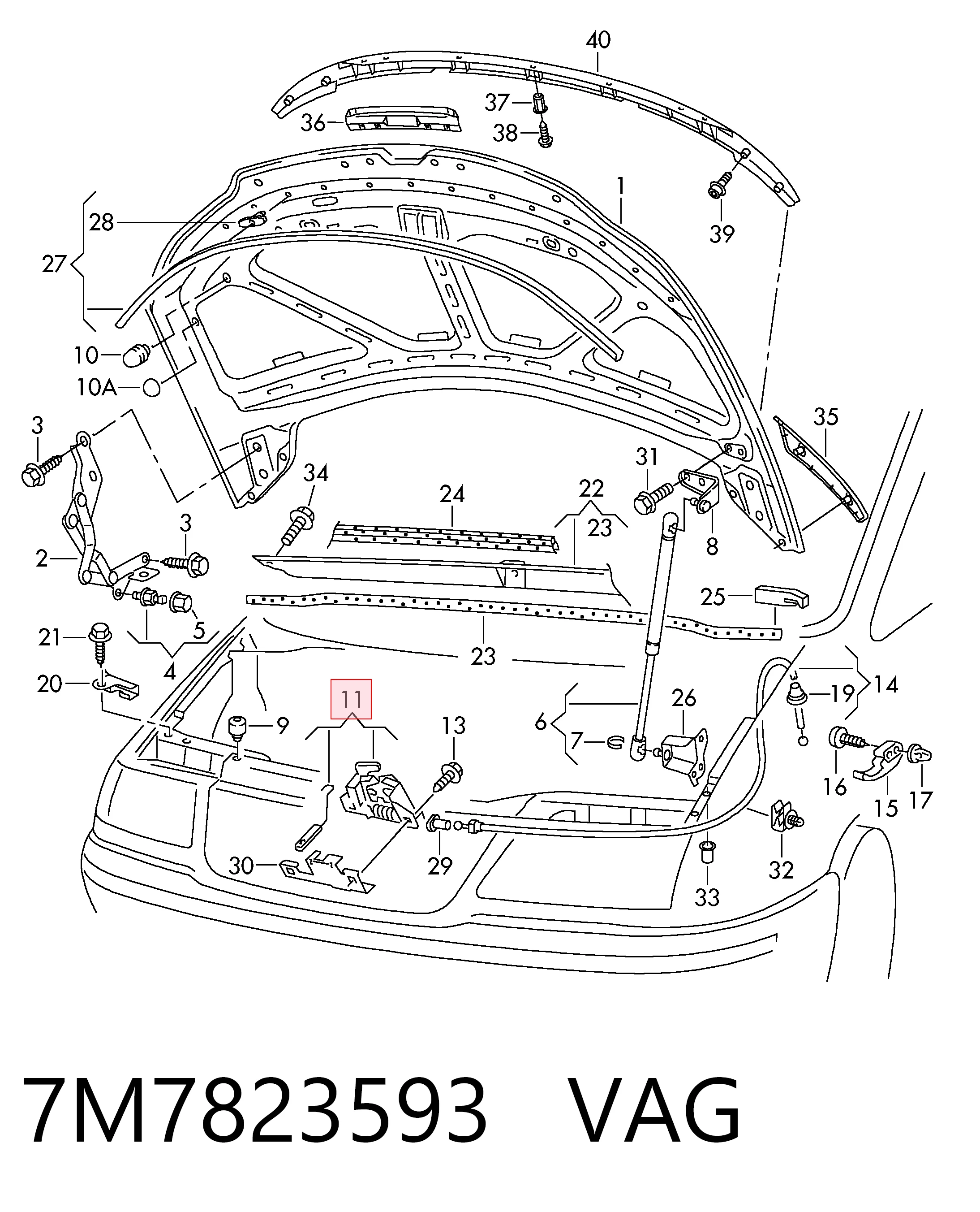  Замок капота Volkswagen Sharan 1