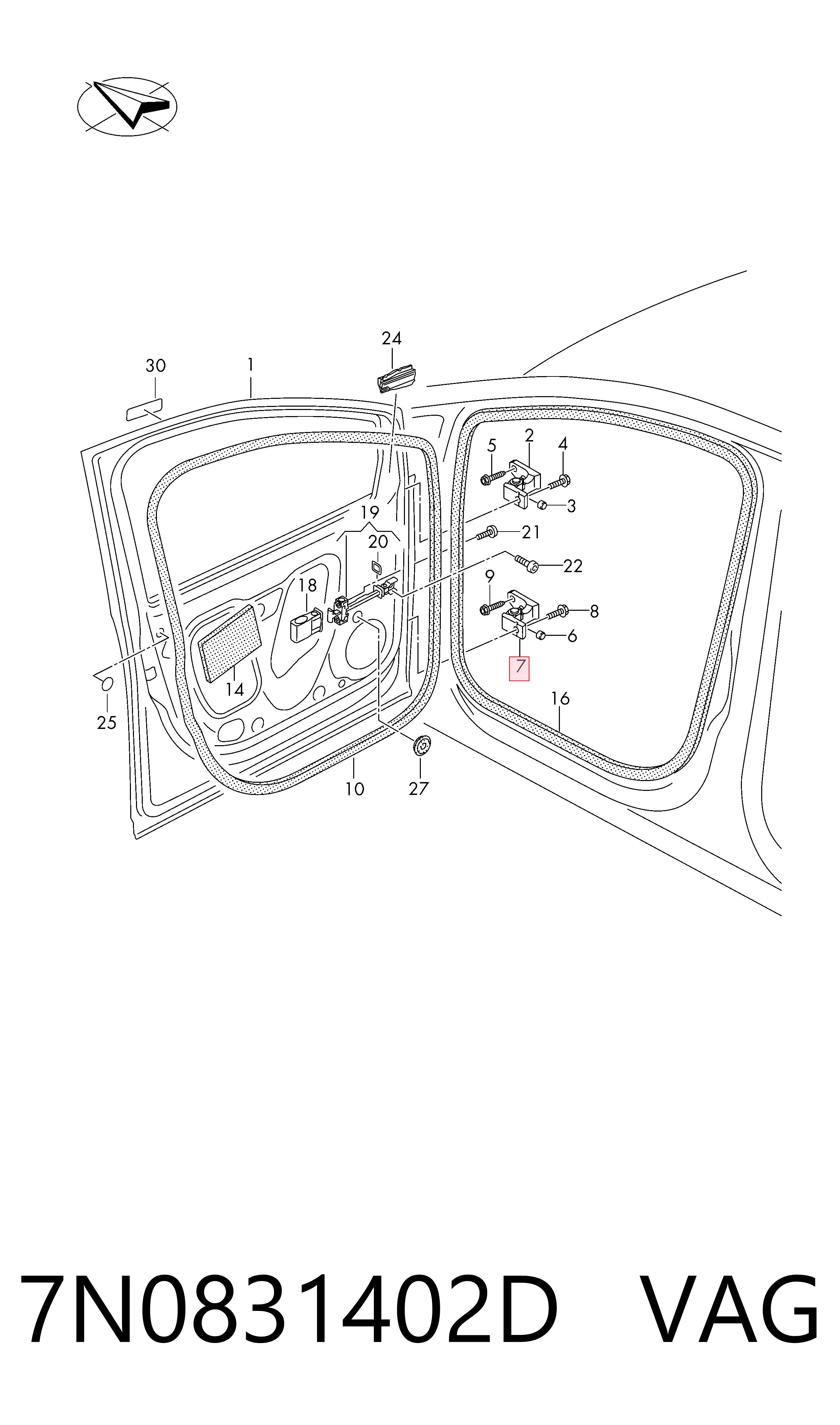 Купити 7N0831402D VAG Петля передніх дверей, правих