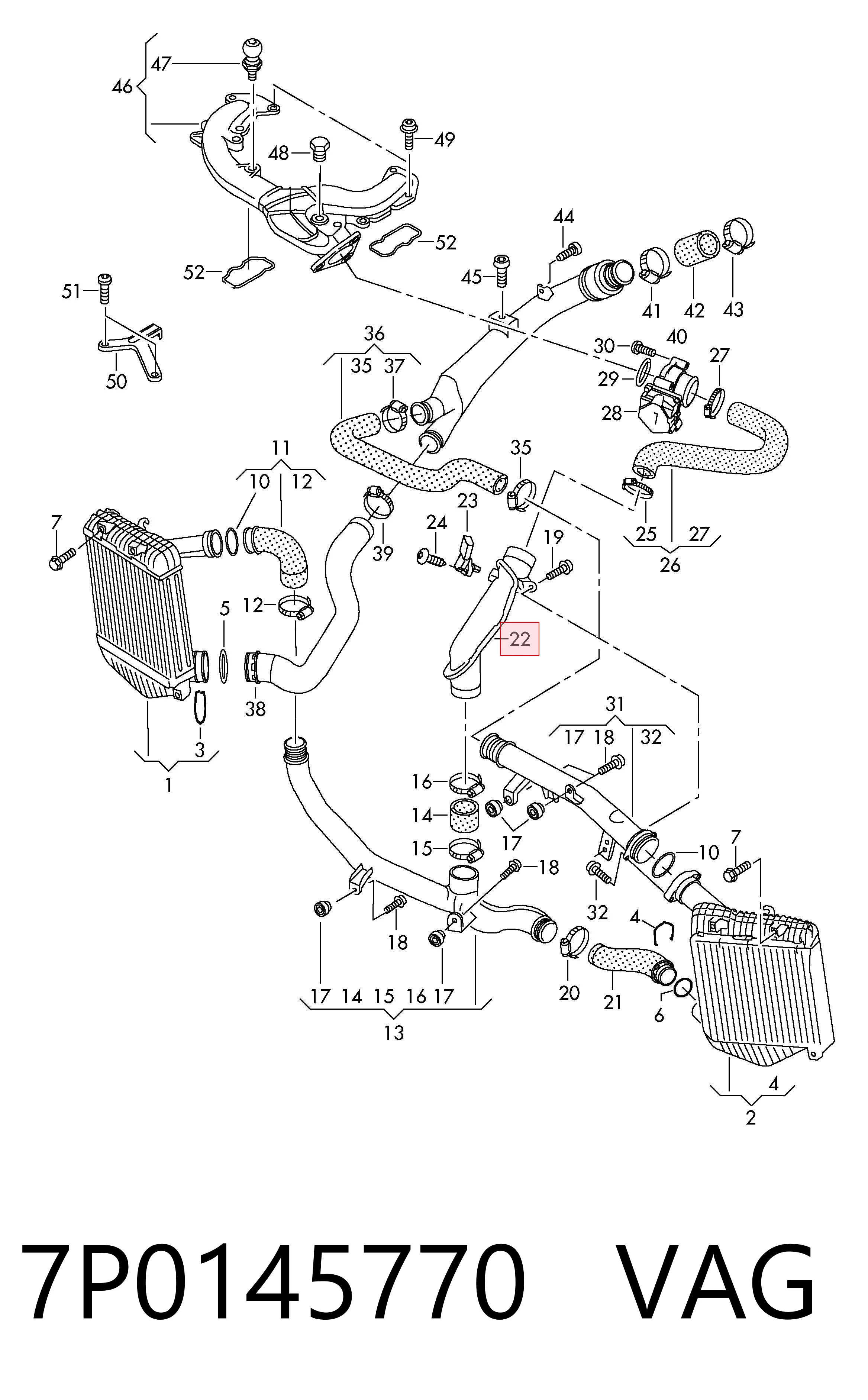 Шланг/патрубок інтеркуллера VAG 7P0145770 ціна, від 225.28 USD