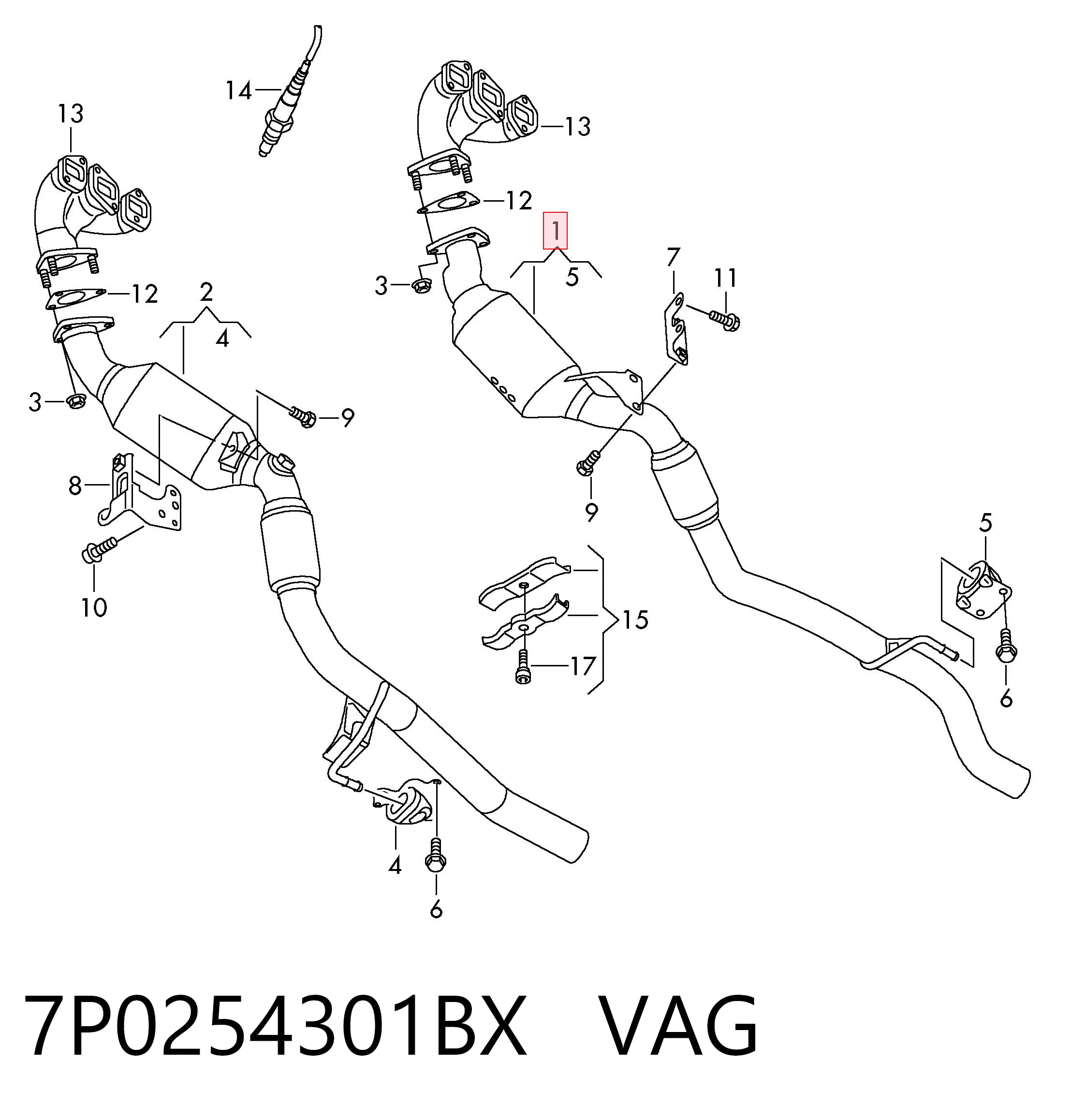 Купити 7P0254301BX VAG Глушник, передня частина