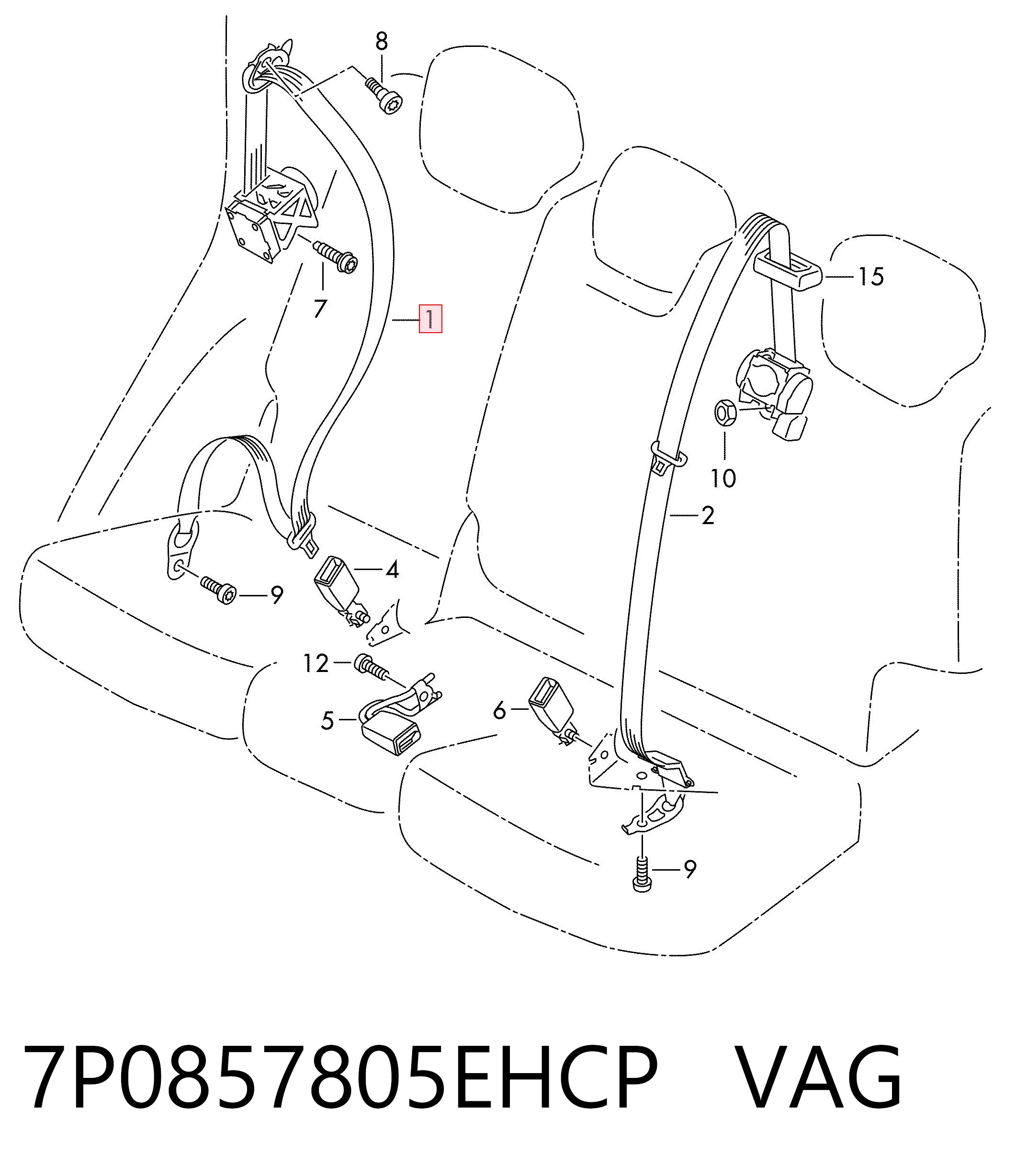 7P0857805EHCP VAG Пасок безпеки задній правий