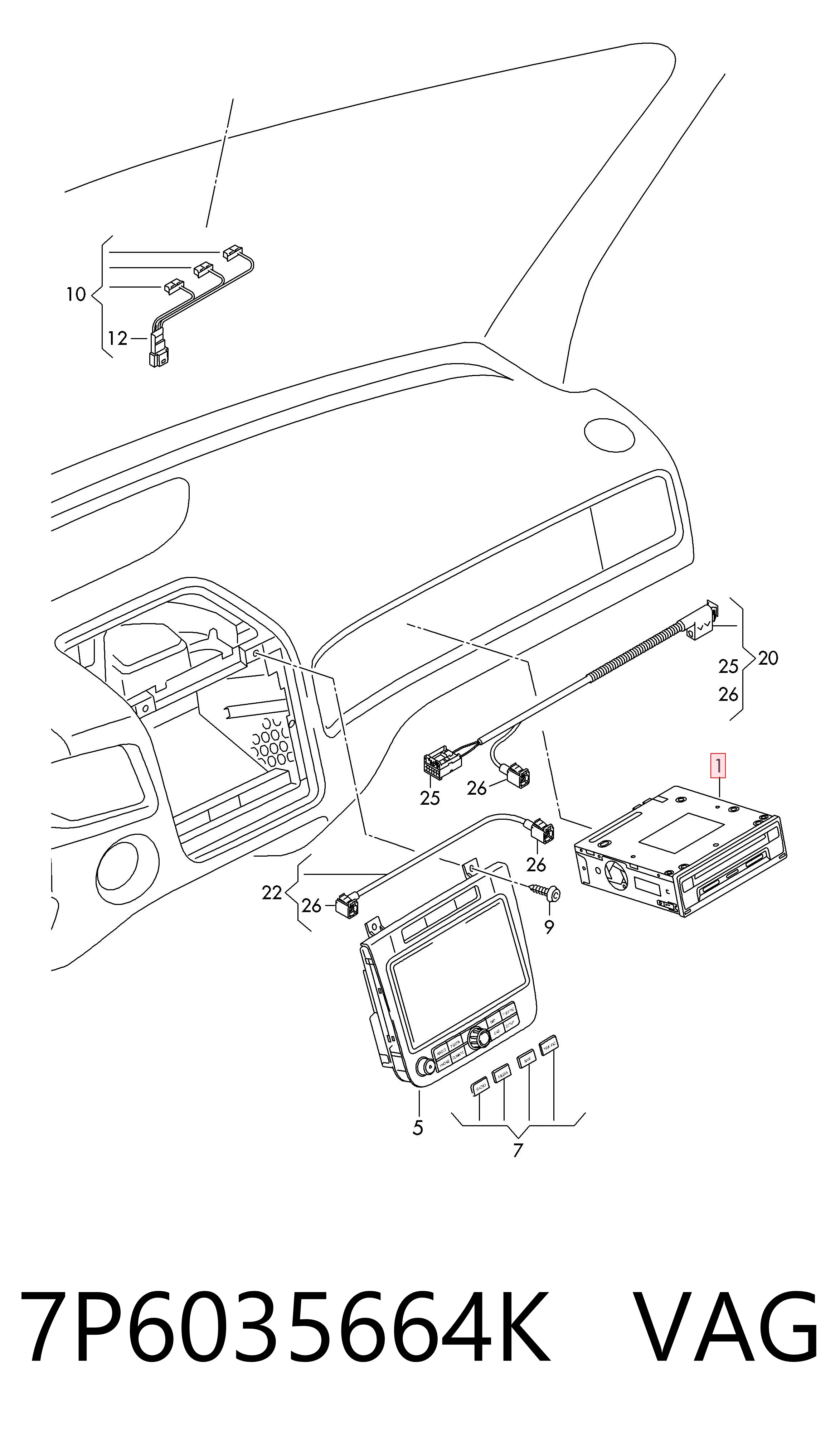 Магнітола (радіо AM/FM) VAG 7P6035664K ціна, від 564.33 USD