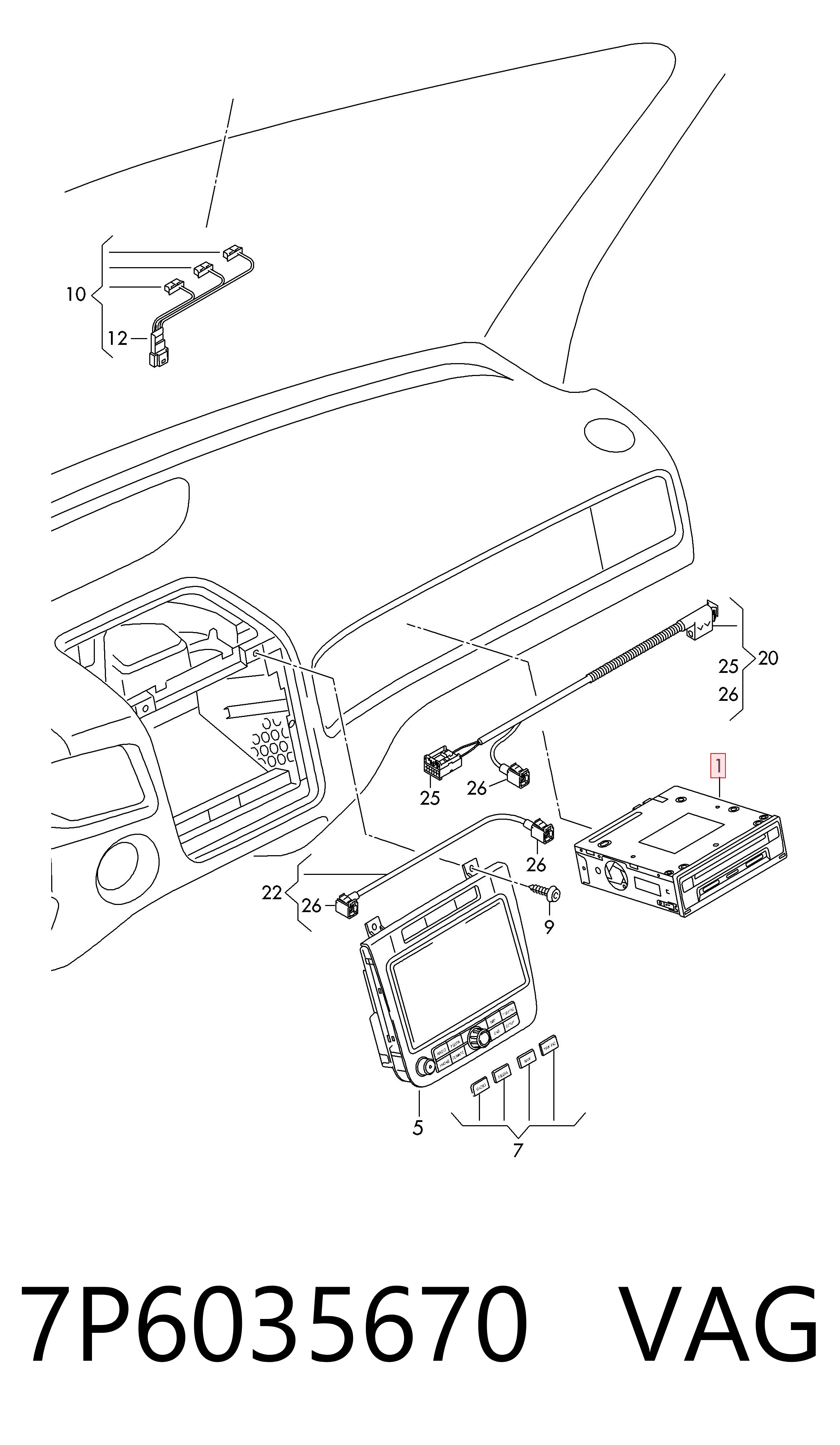 Магнітола (радіо AM/FM) VAG 7P6035670 ціна, від 67.49 USD