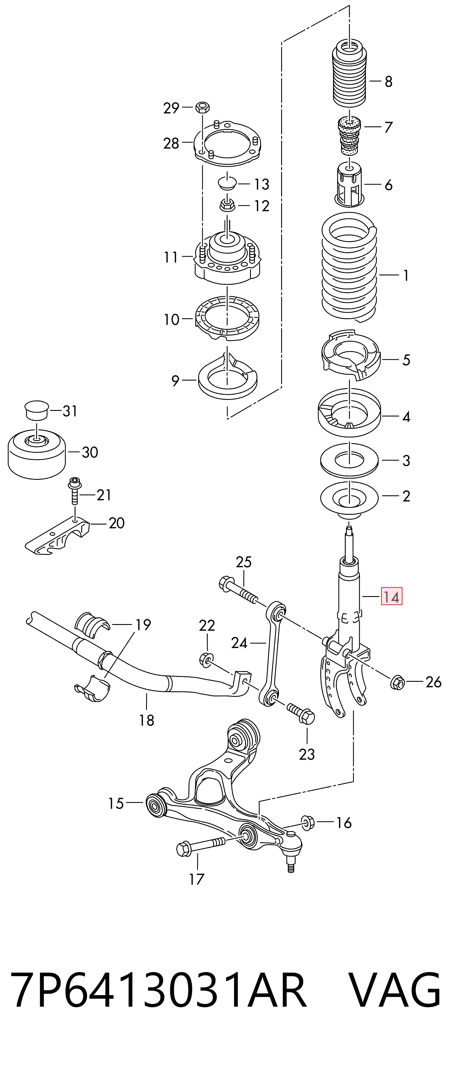 7P6413031AR VAG Ліва передня стійка