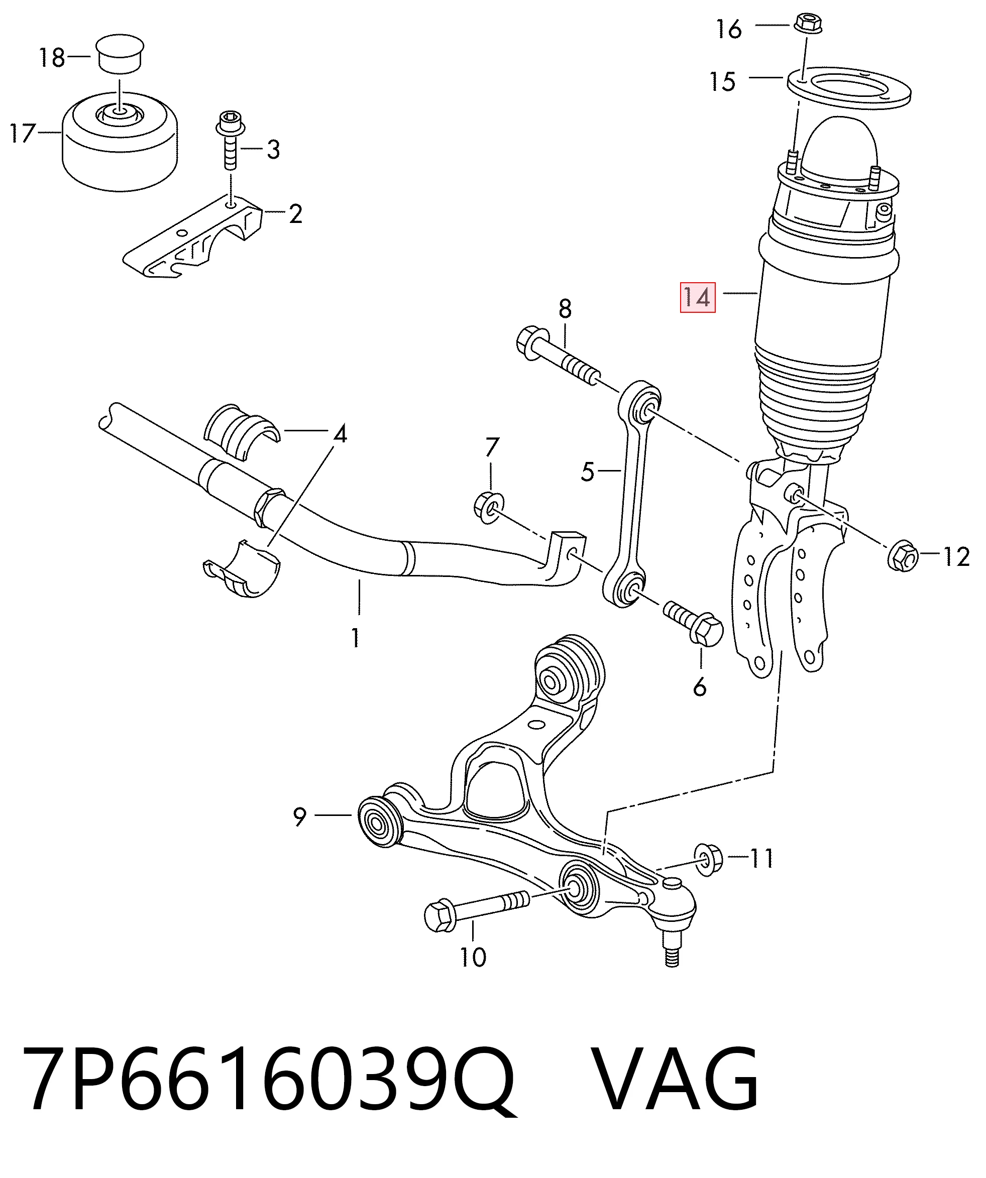 Амортизатор передньої підвіски, лівий VAG 7P6616039Q ціна, від 505.64 USD