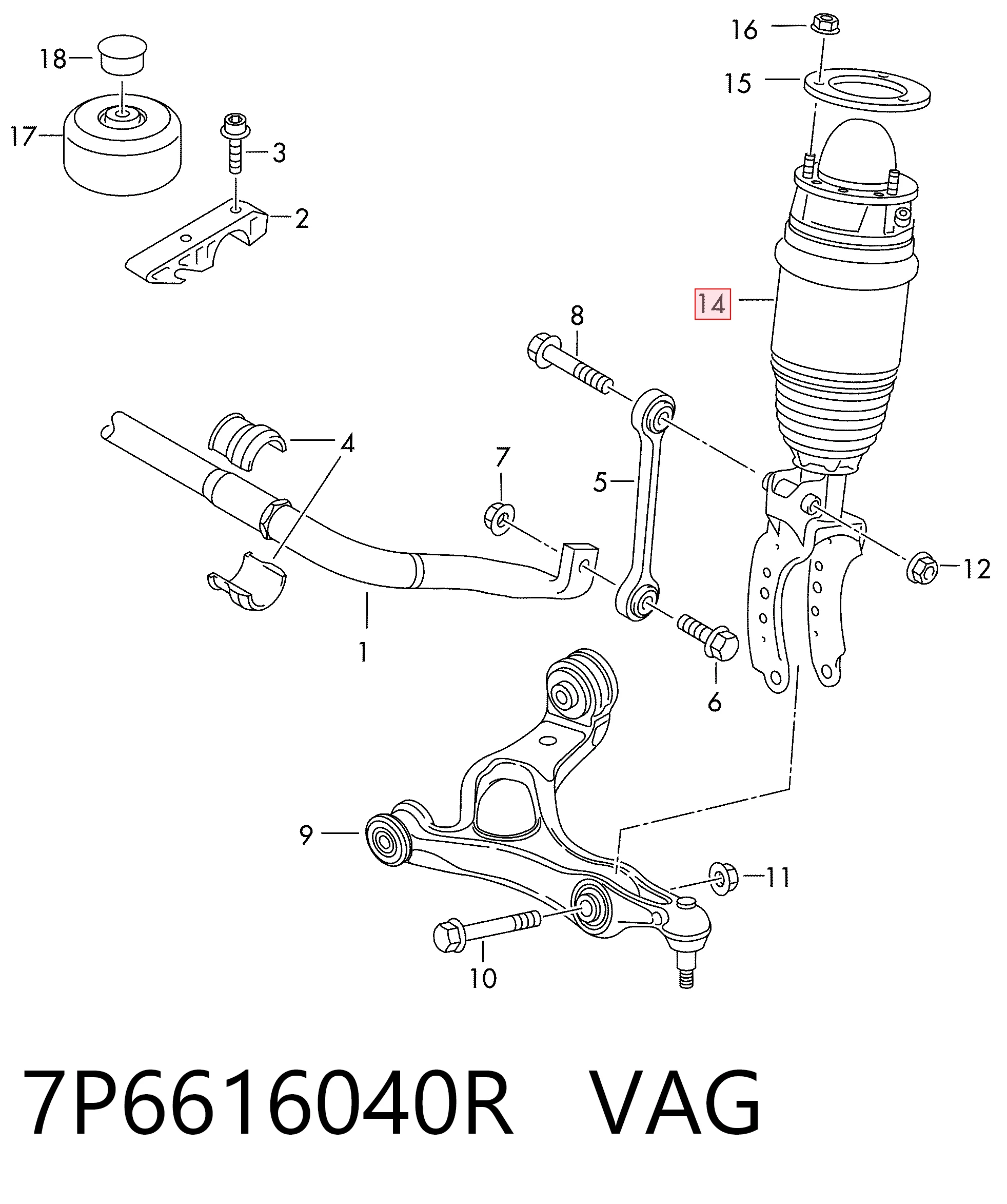 Купити 7P6616040R VAG Амортизатор передній, правий