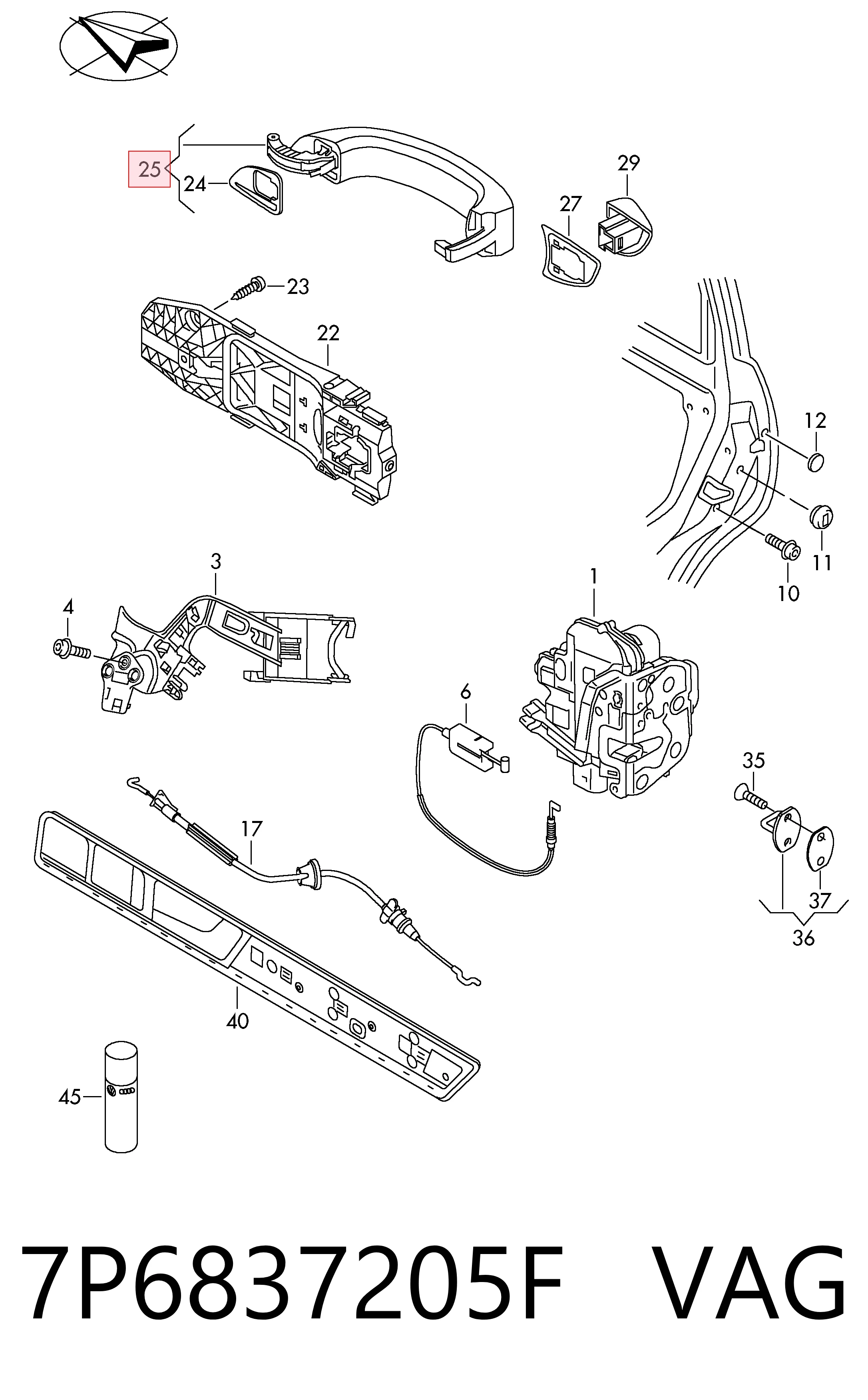 7P6837205F VAG Ручка передніхї лівих дверей