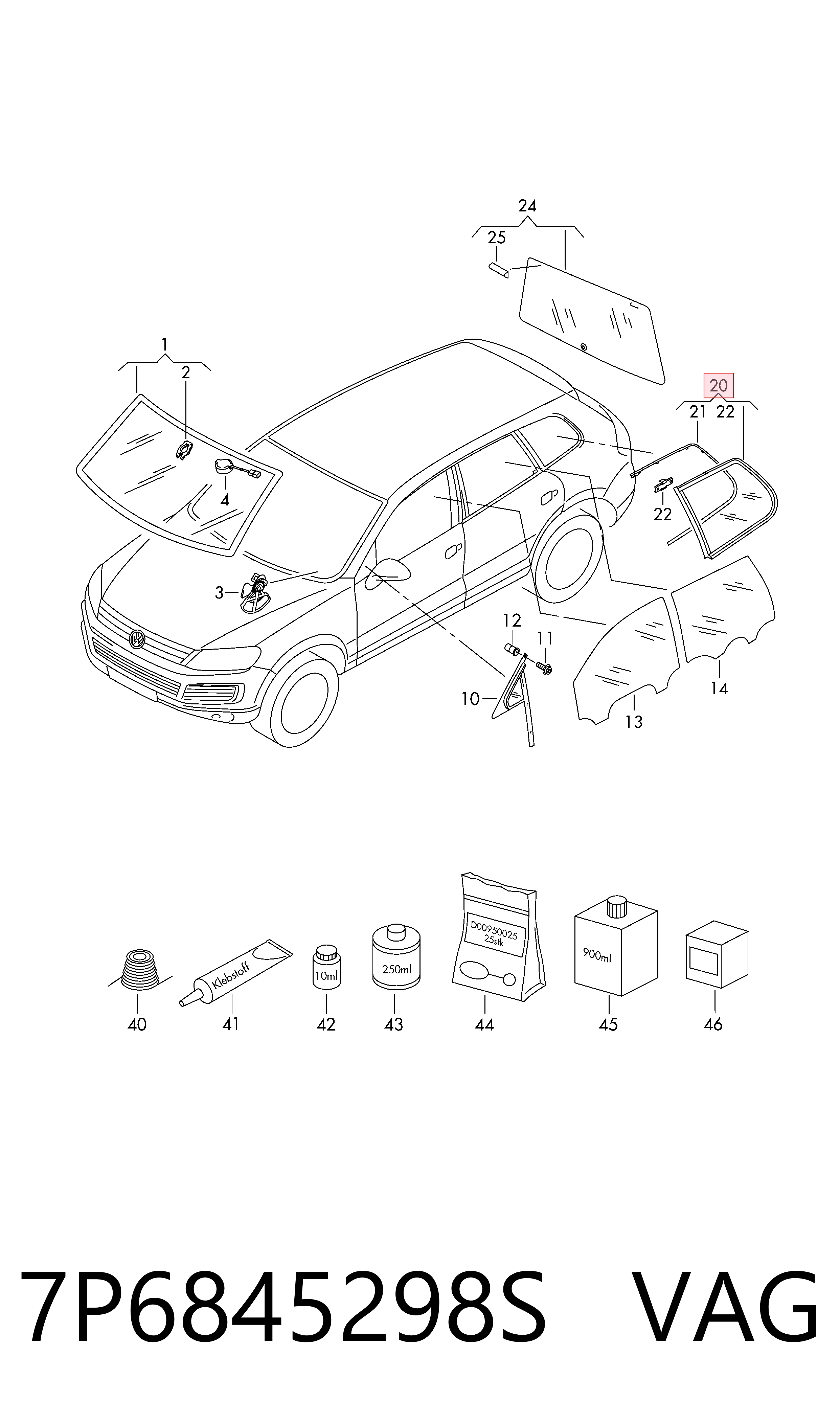 7P6845298S VAG Стукло багажника, праве