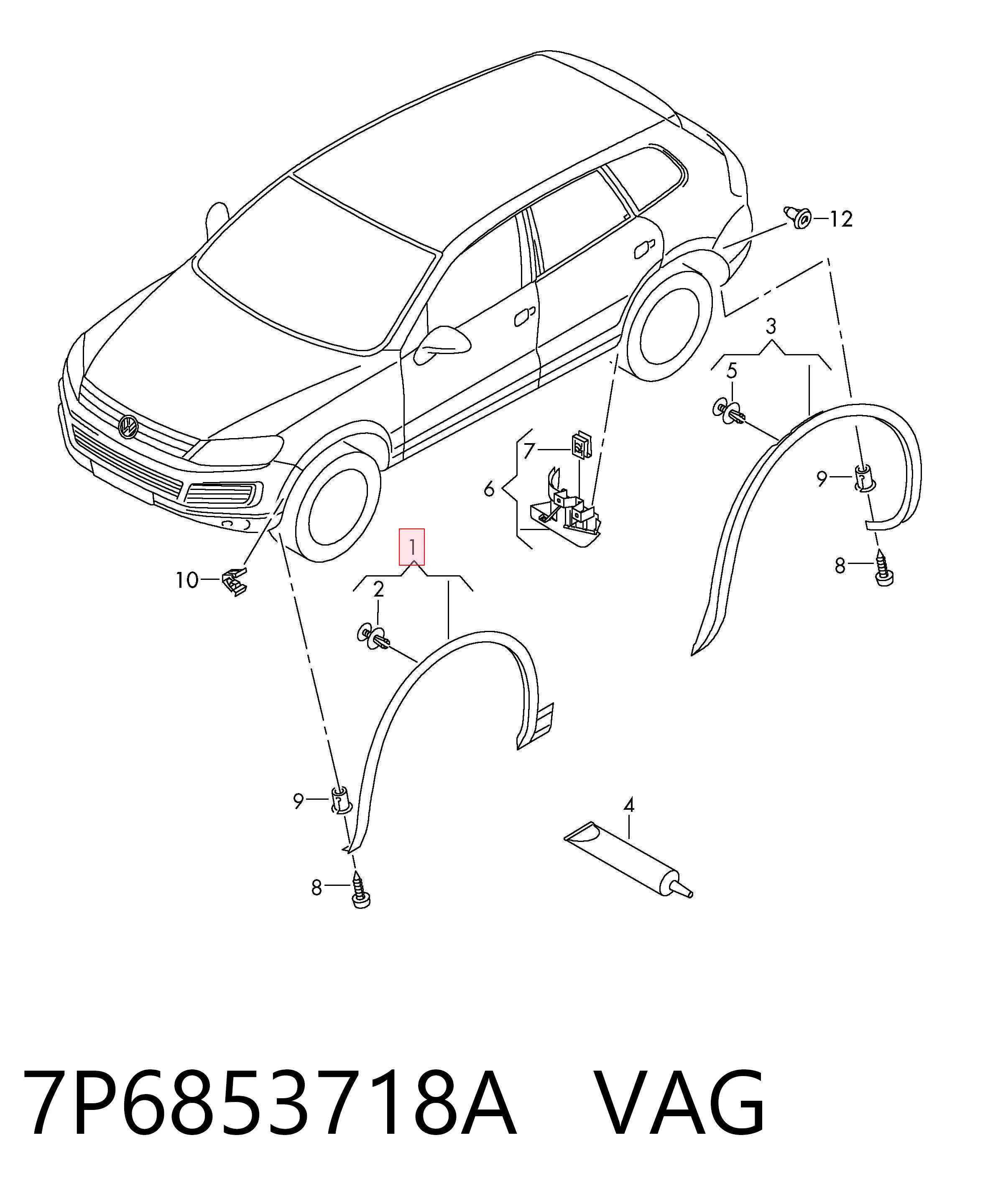 7P6853718A VAG Молдинг передньої арки колеса, правий
