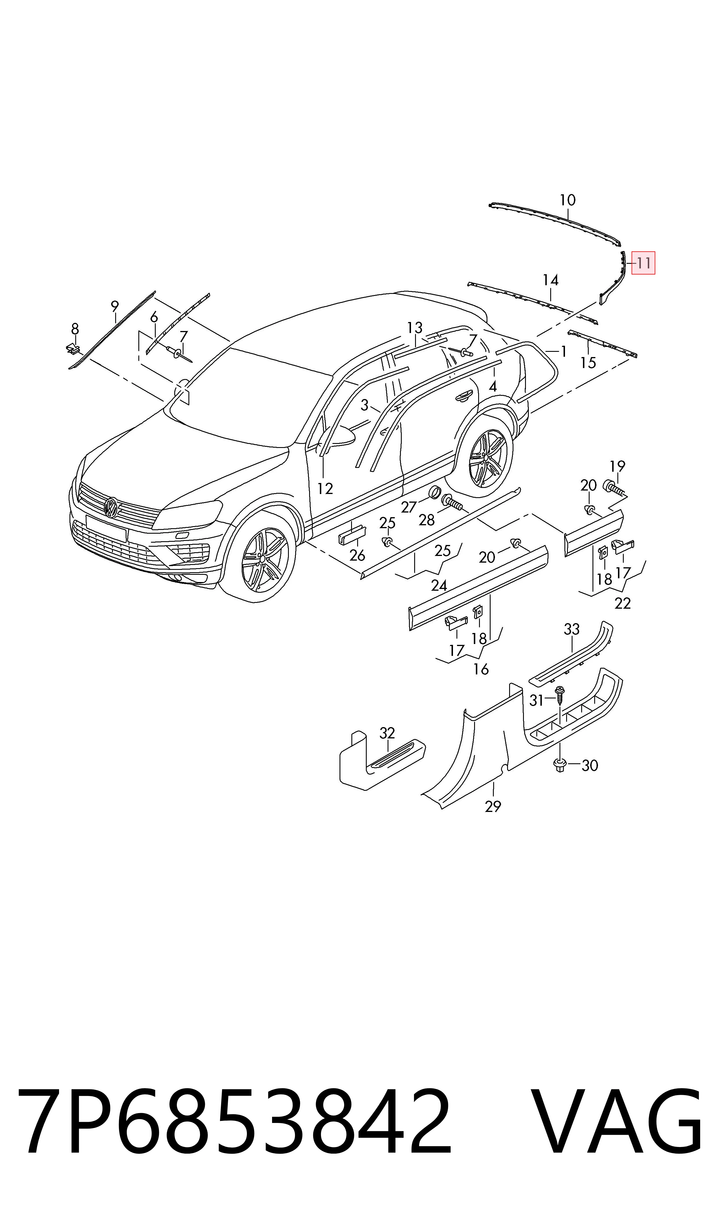 7P6853842 VAG Молдинг заднього бампера, правий