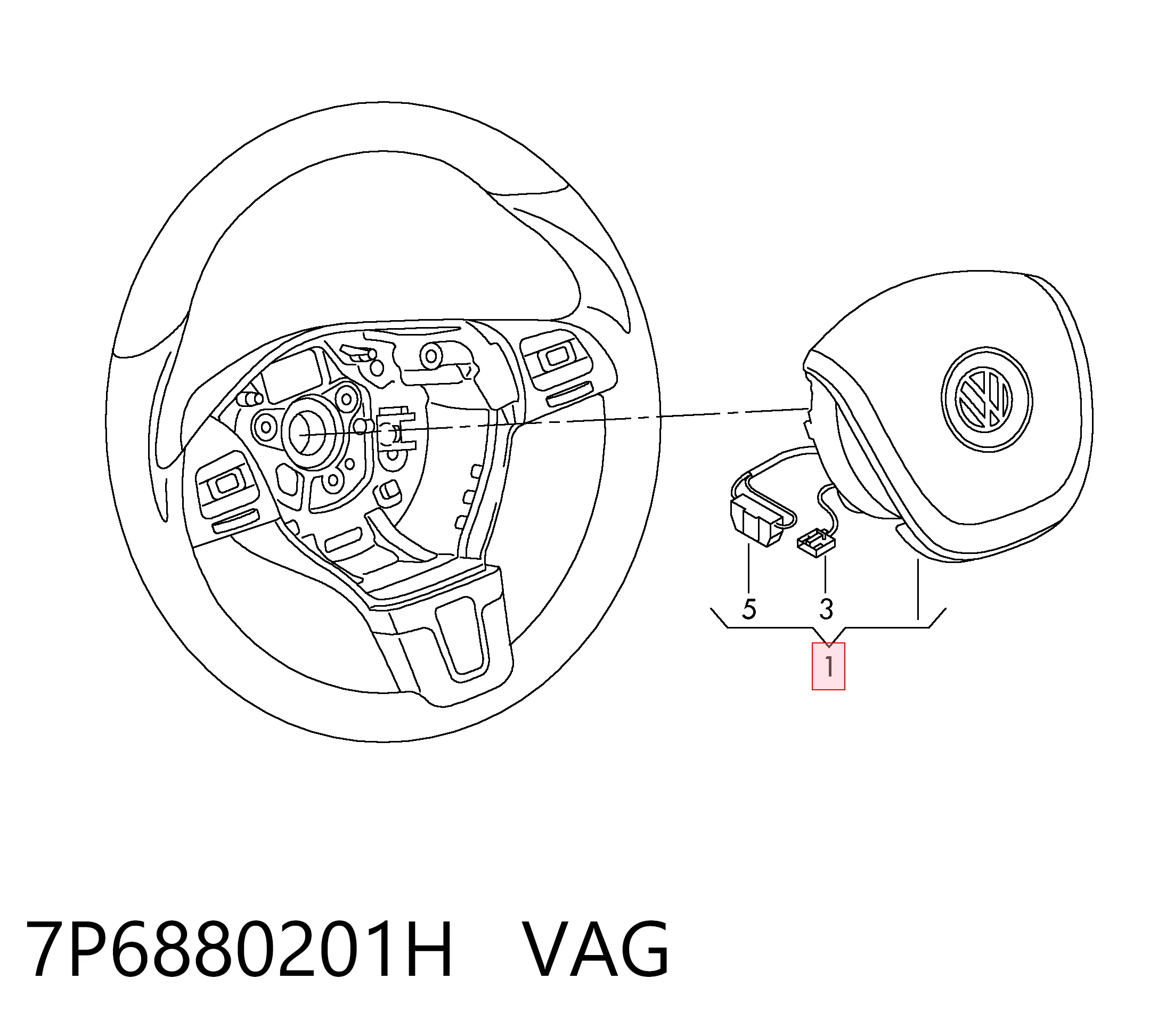 7P6880201H VAG Подушка безпеки, водійська, AIRBAG
