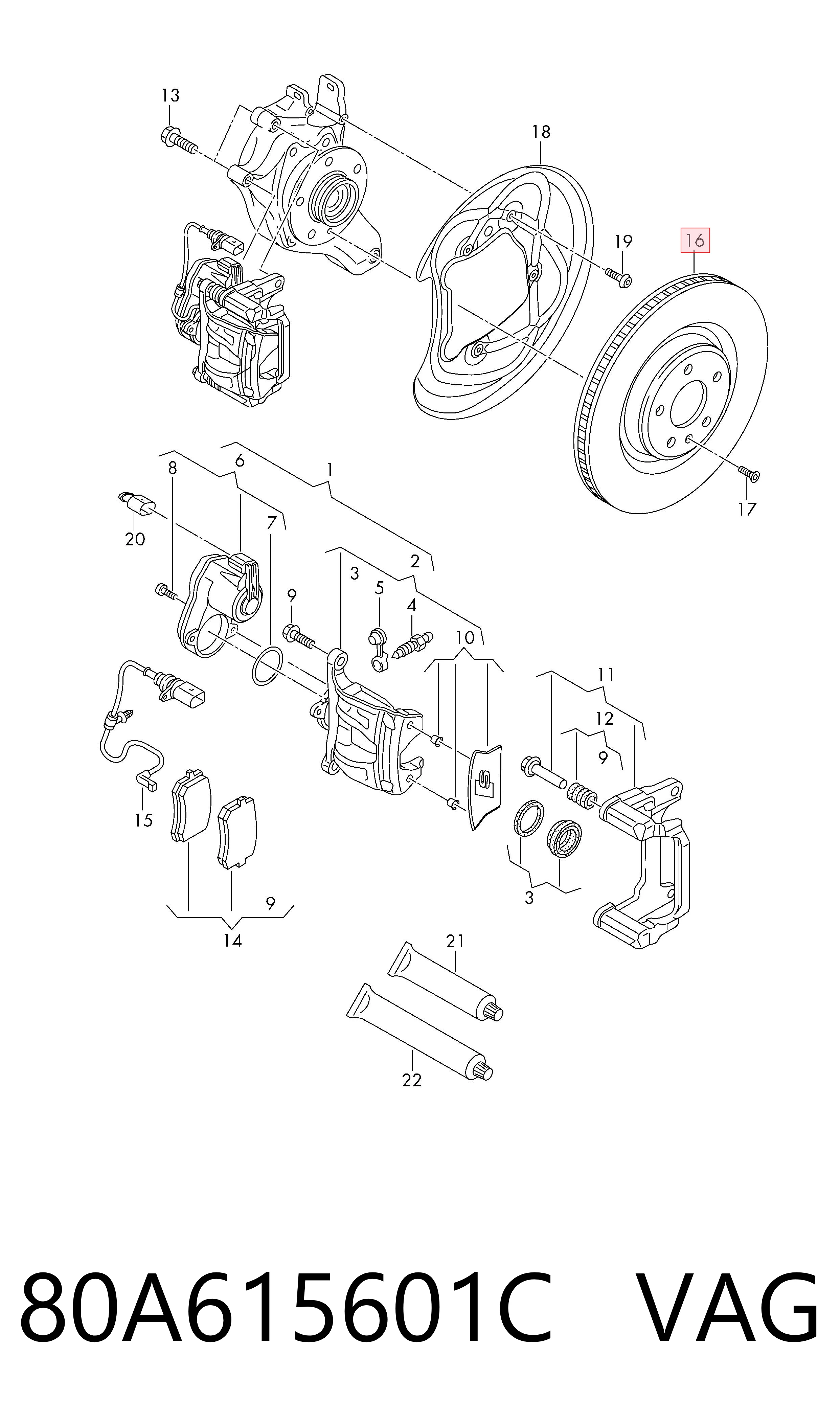 Задні дискові гальма VAG 80A615601C ціна, від 12.67 USD