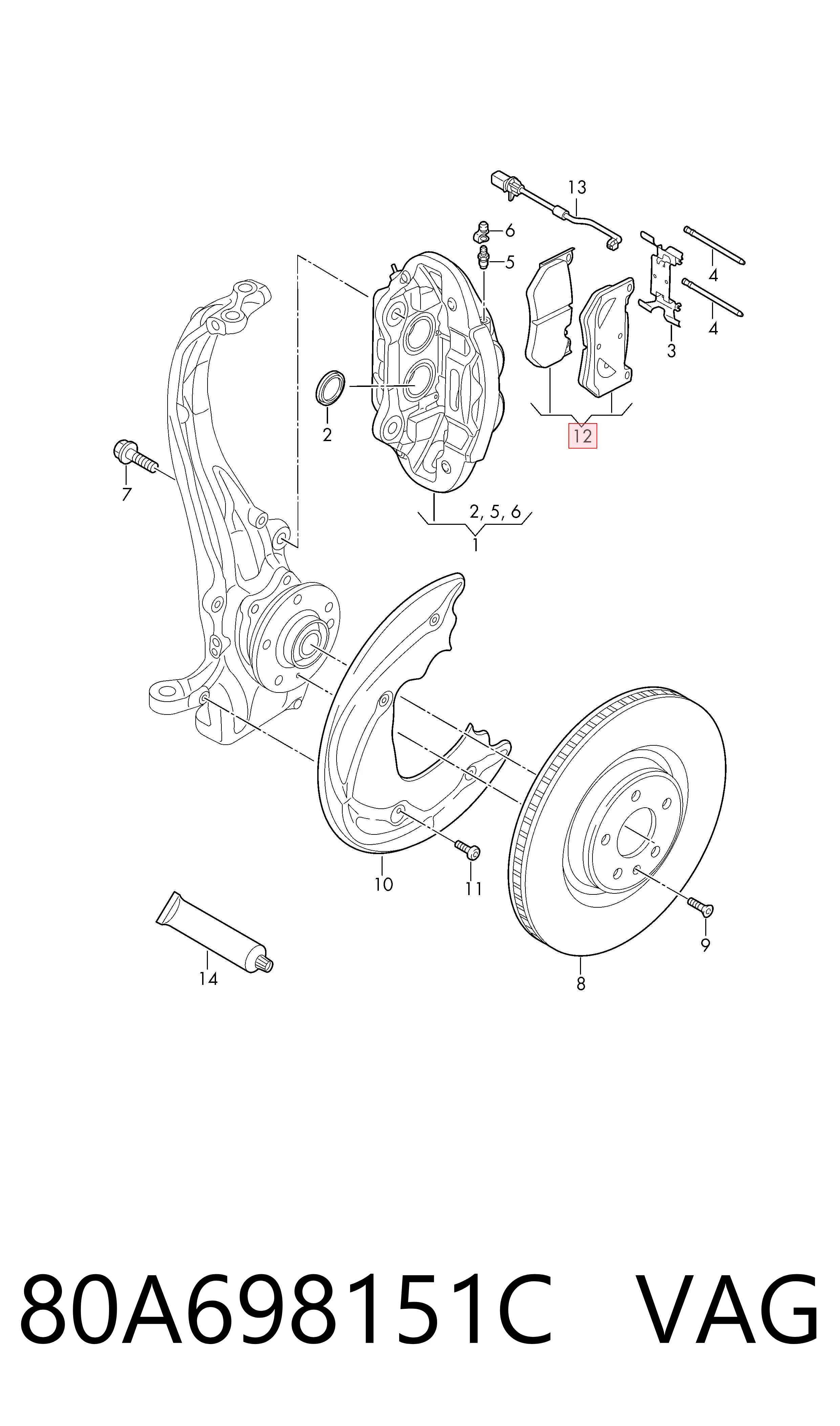 Гальмівні колодки VAG 80A698151C ціна, від 71.30 USD